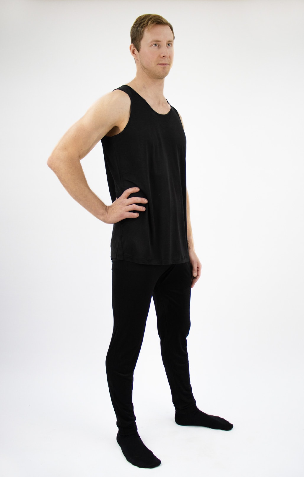 Men's Silk Long Johns, Cuffless, Black