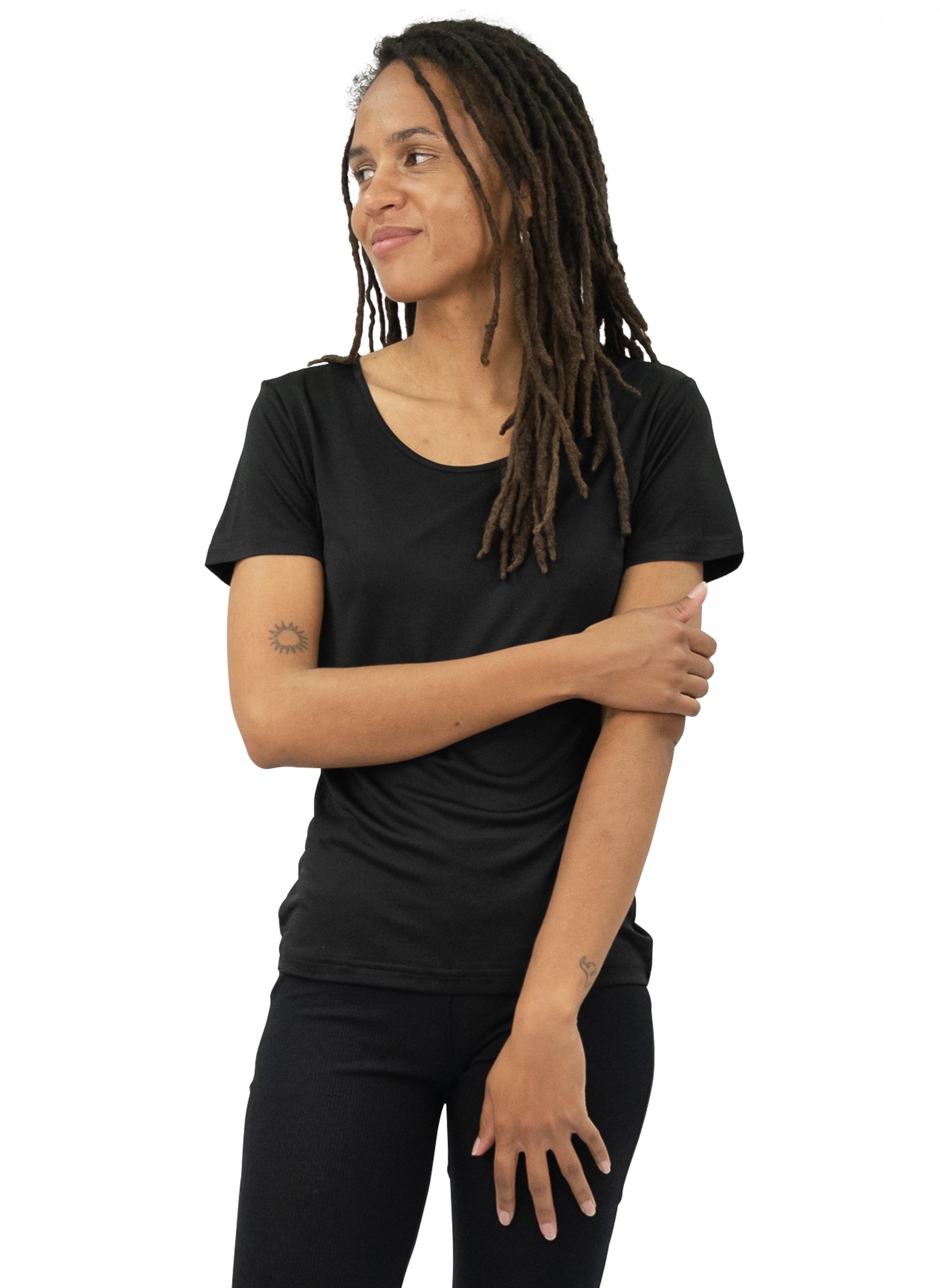 Ladies wool silk t-shirt black