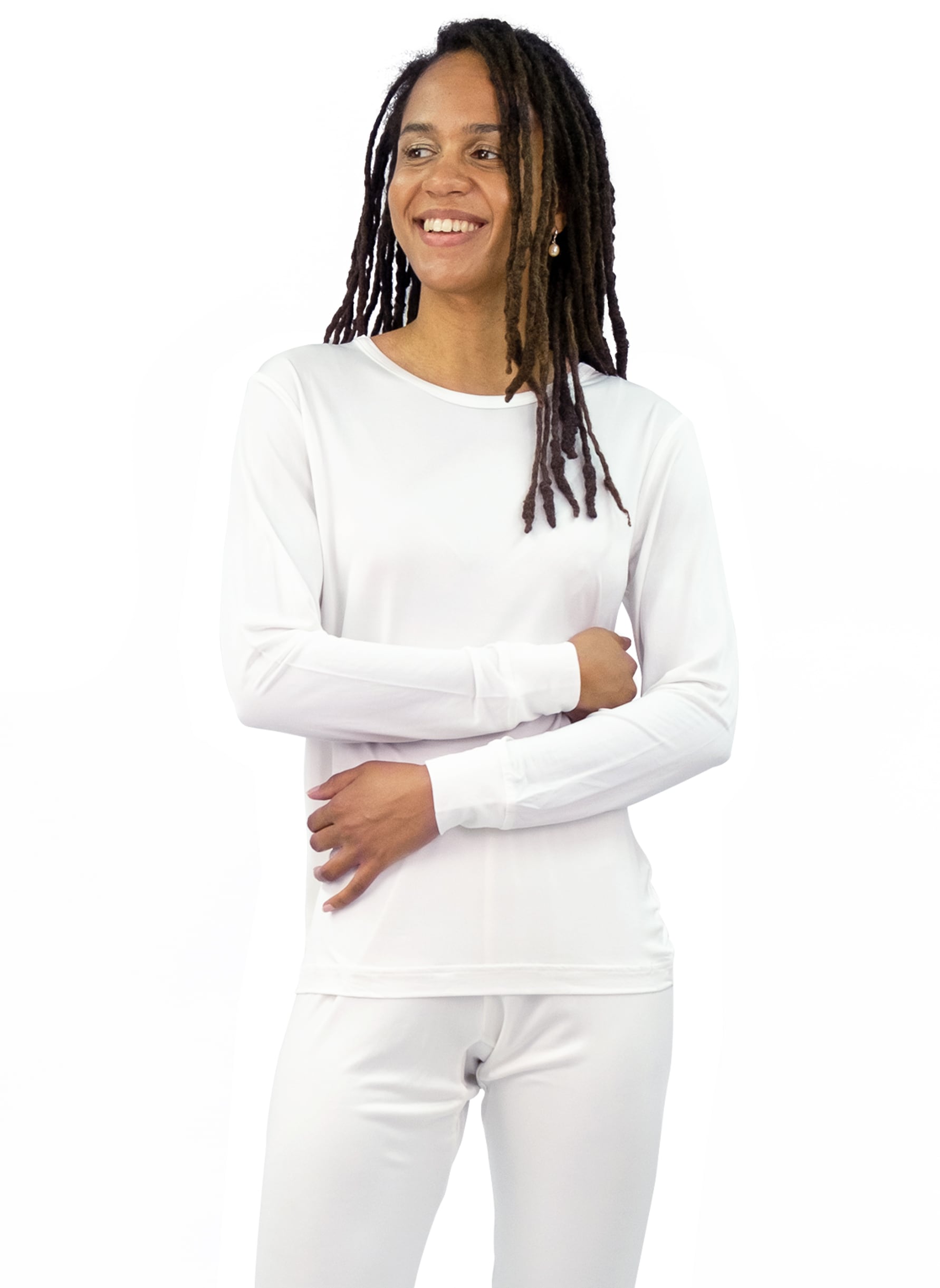 Ladies wool silk shirt long sleeve white