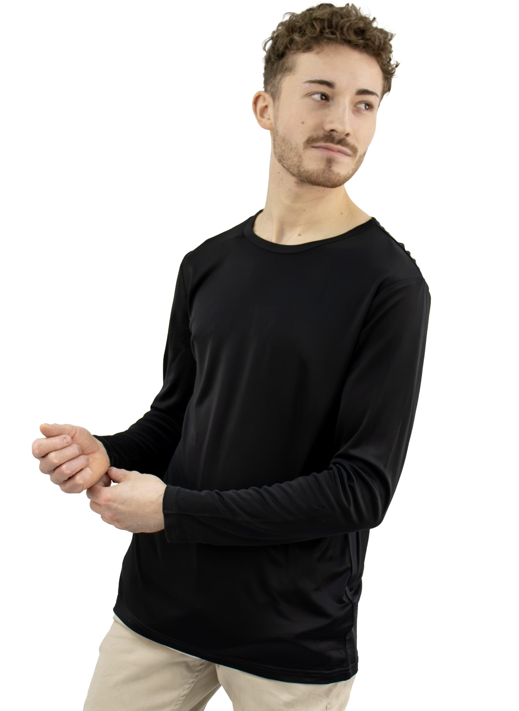 Unisex Long-Sleeved Silk Undershirt, Extra Durable Quality, Black