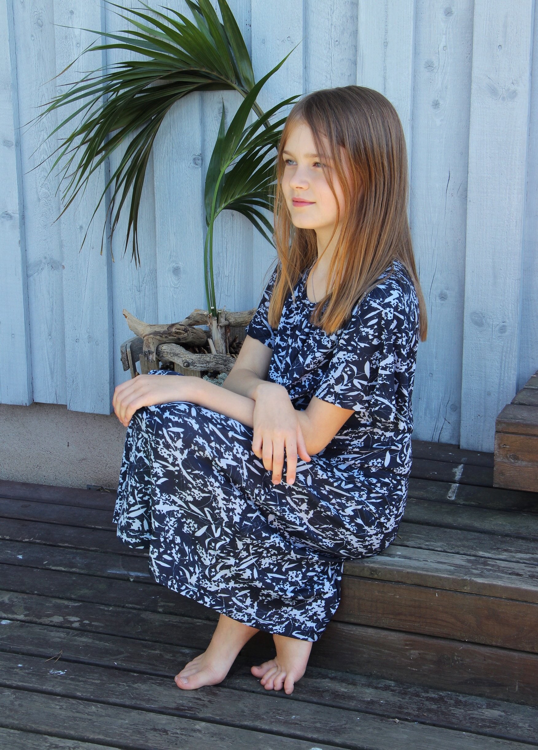 Kids silk nighdress/dress blue patterned