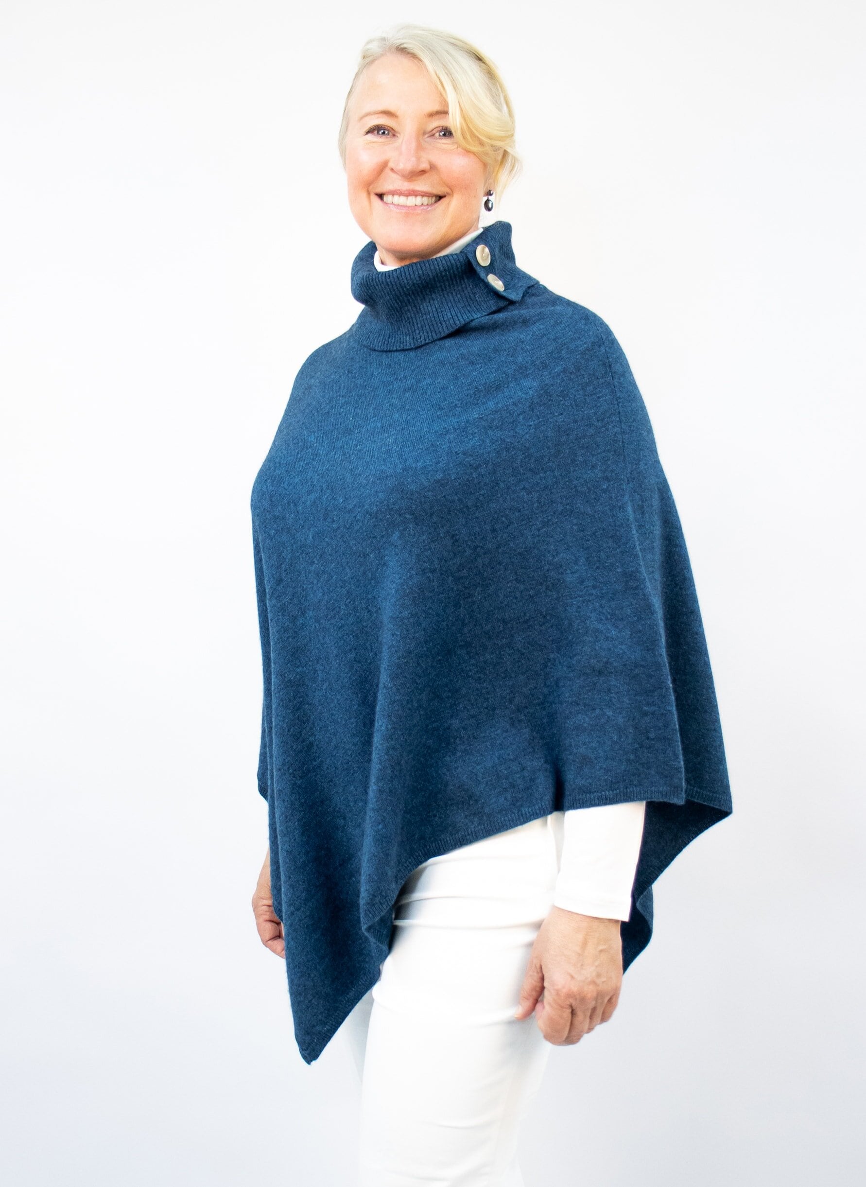 Poncho with Polo Wool/Cashmere, Sea Blue