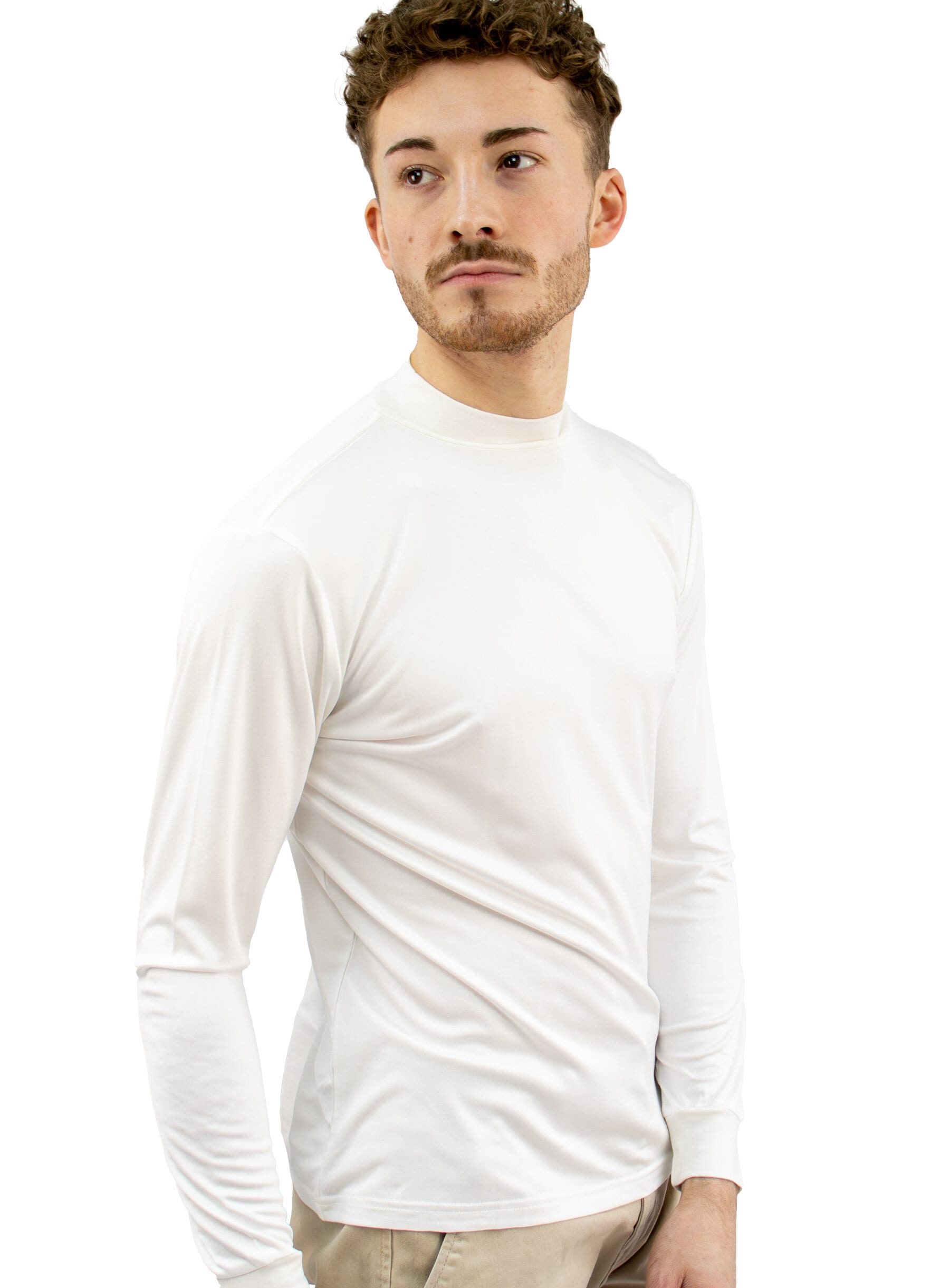 Low Neck Silk Polo, White