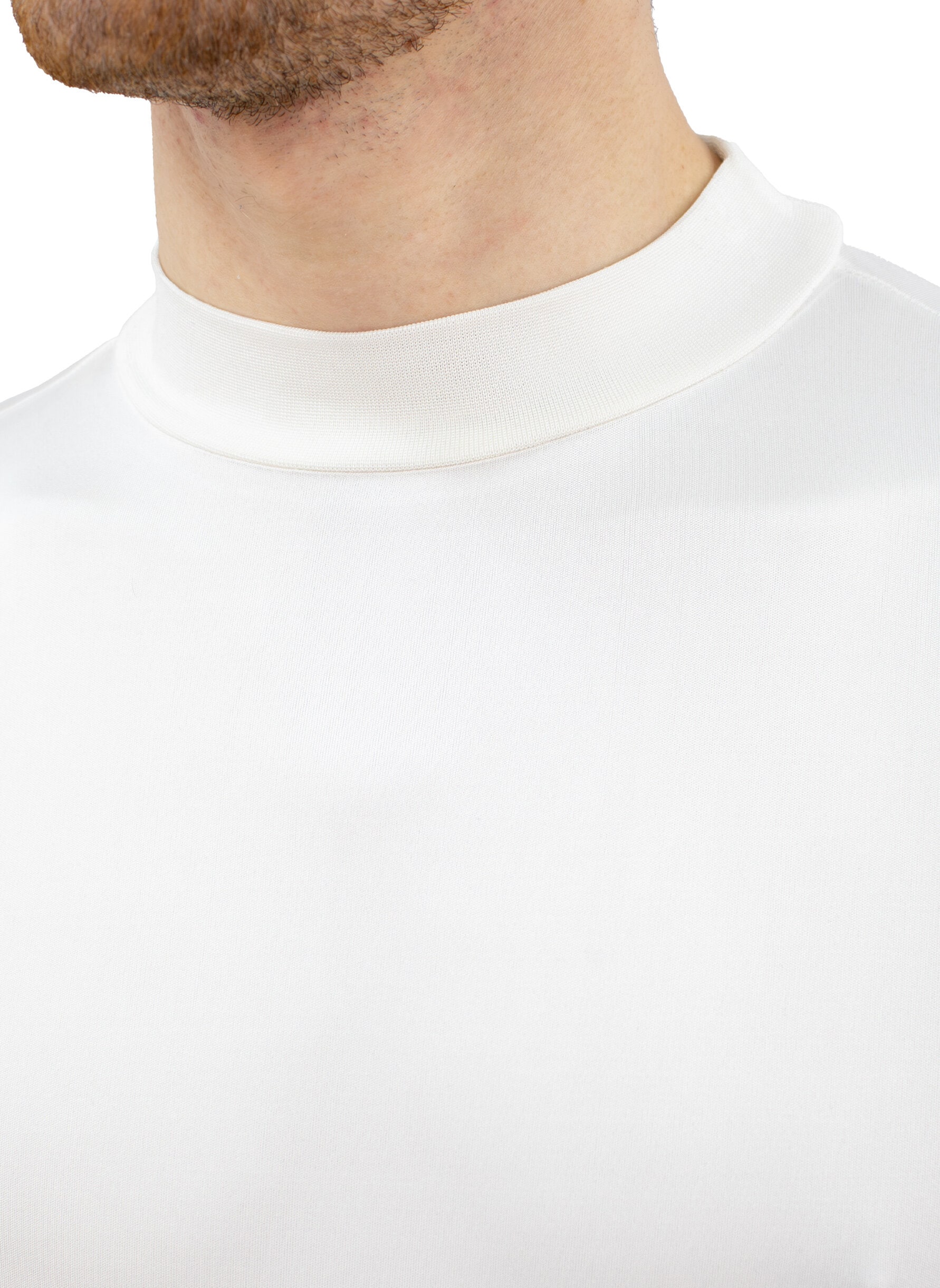 Low Neck Silk Polo, White