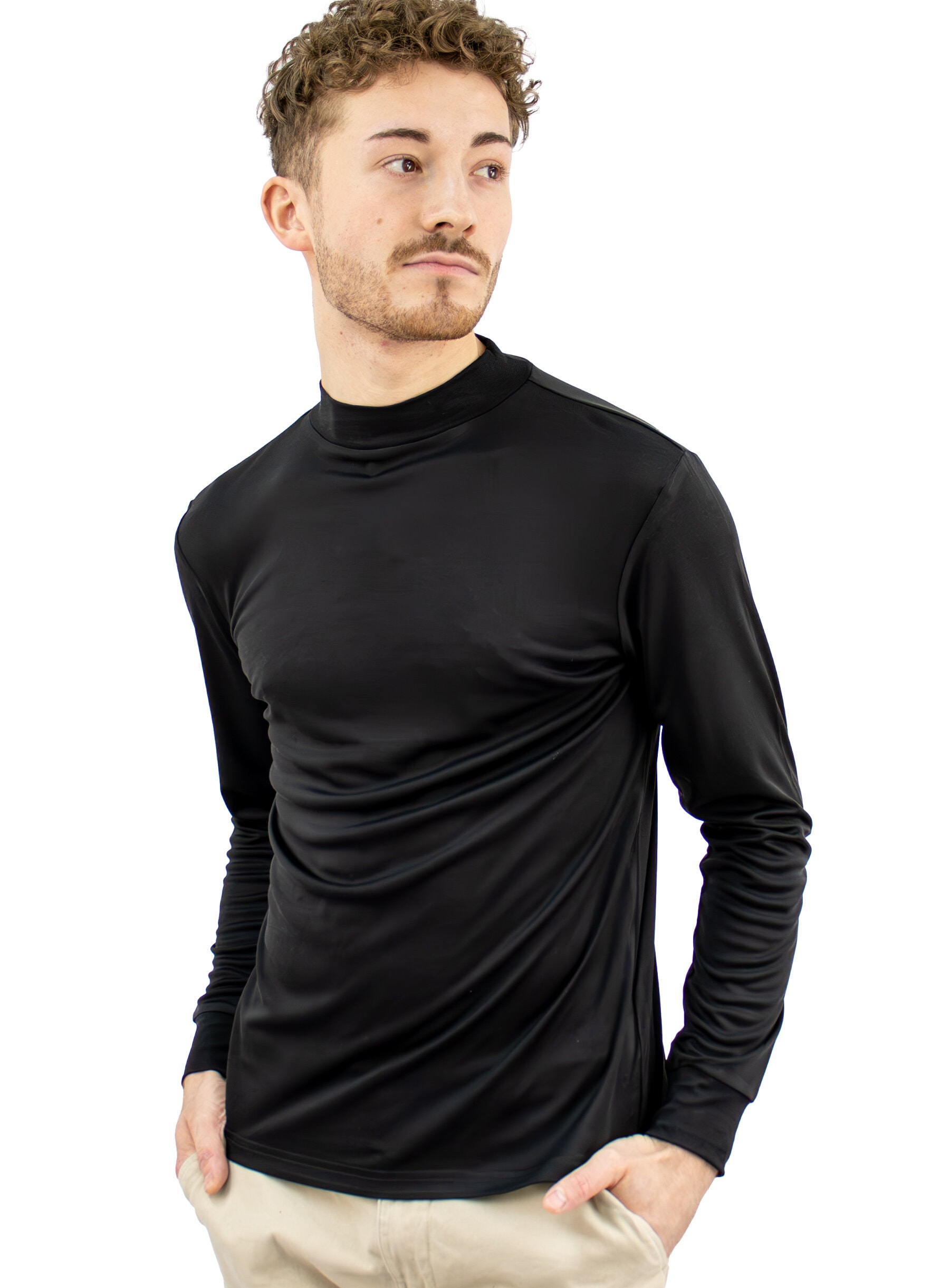 Low Neck Silk Polo, Black