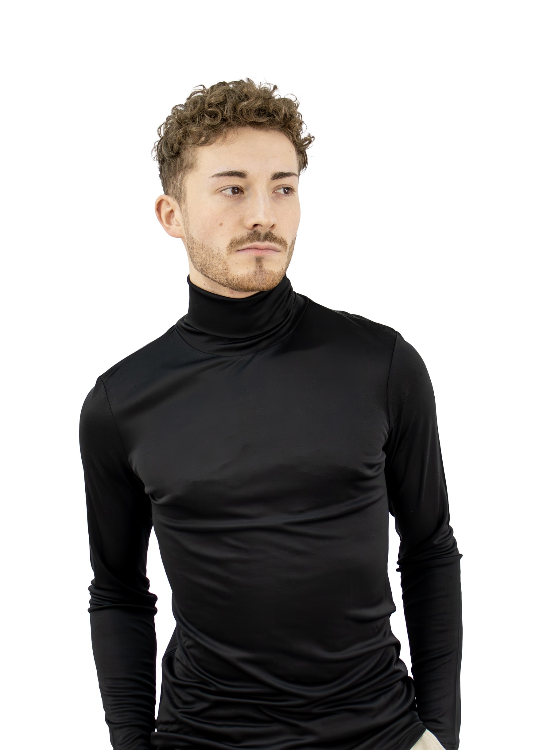 Full Neck Silk Polo, Black