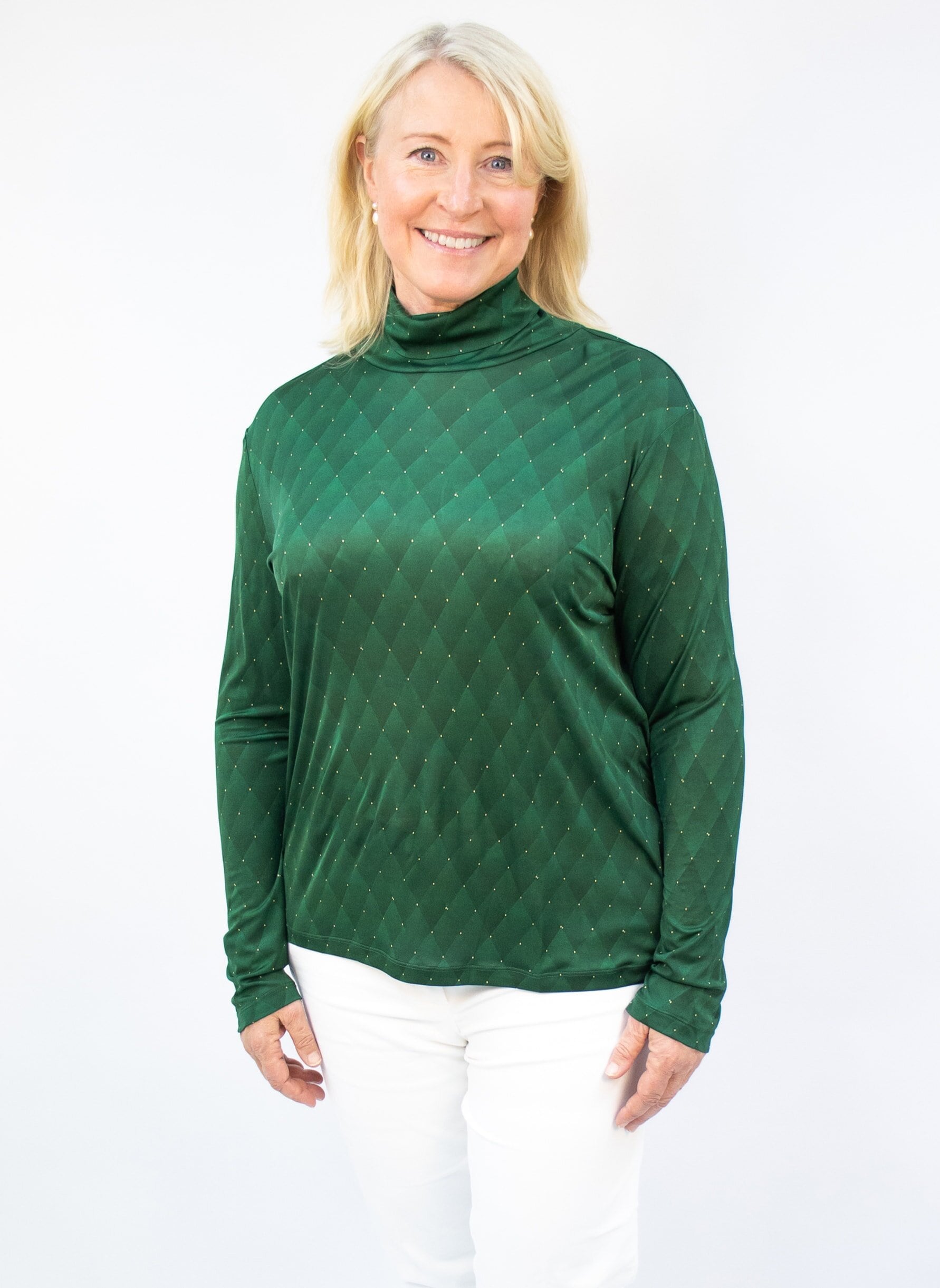 Women's long sleeve polo shirt, Green Checkered