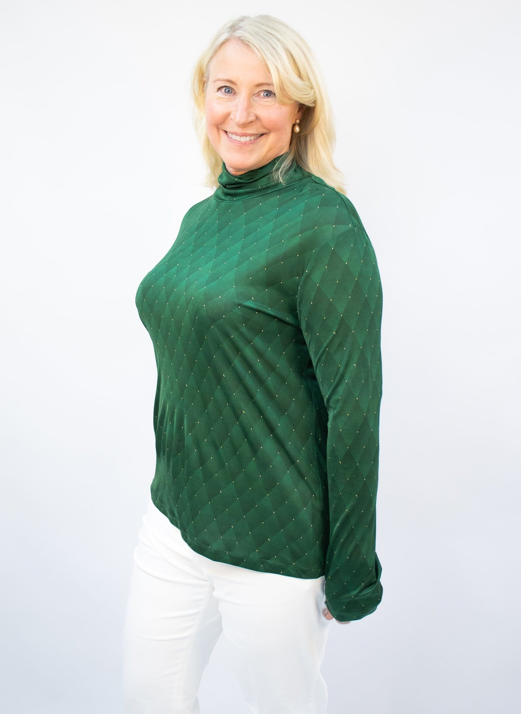 Women's long sleeve polo shirt, Green Checkered