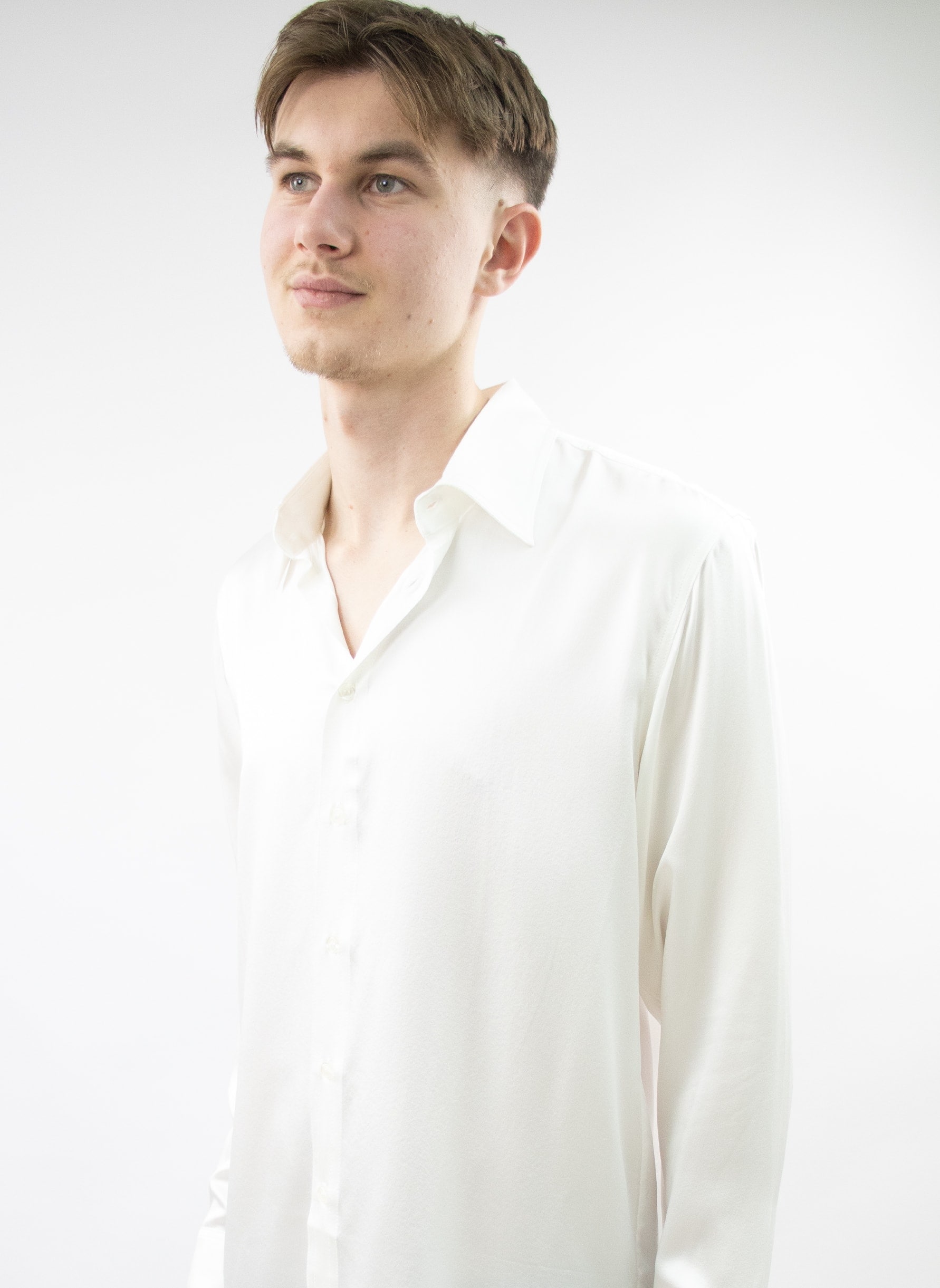 Men's silk satin long sleeve shirt white