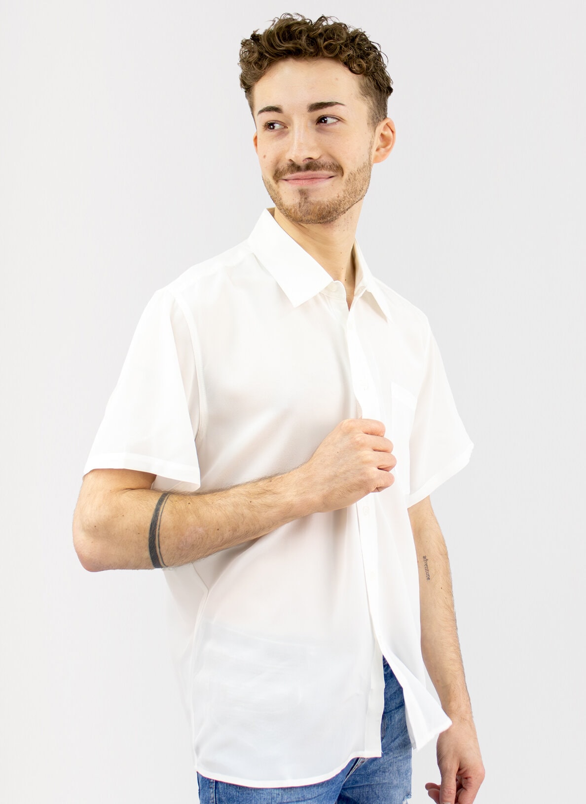 Men's Silk Shirt, Short Sleeve, White