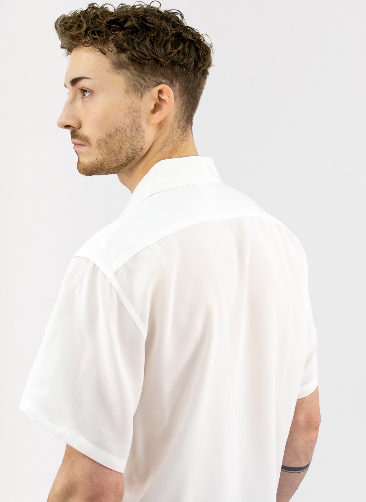 Men's Silk Shirt, Short Sleeve, White