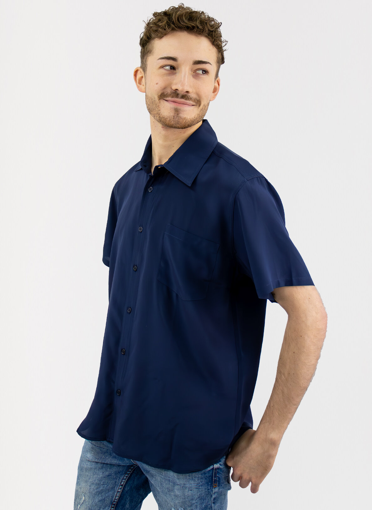 Men's silk shirt blue