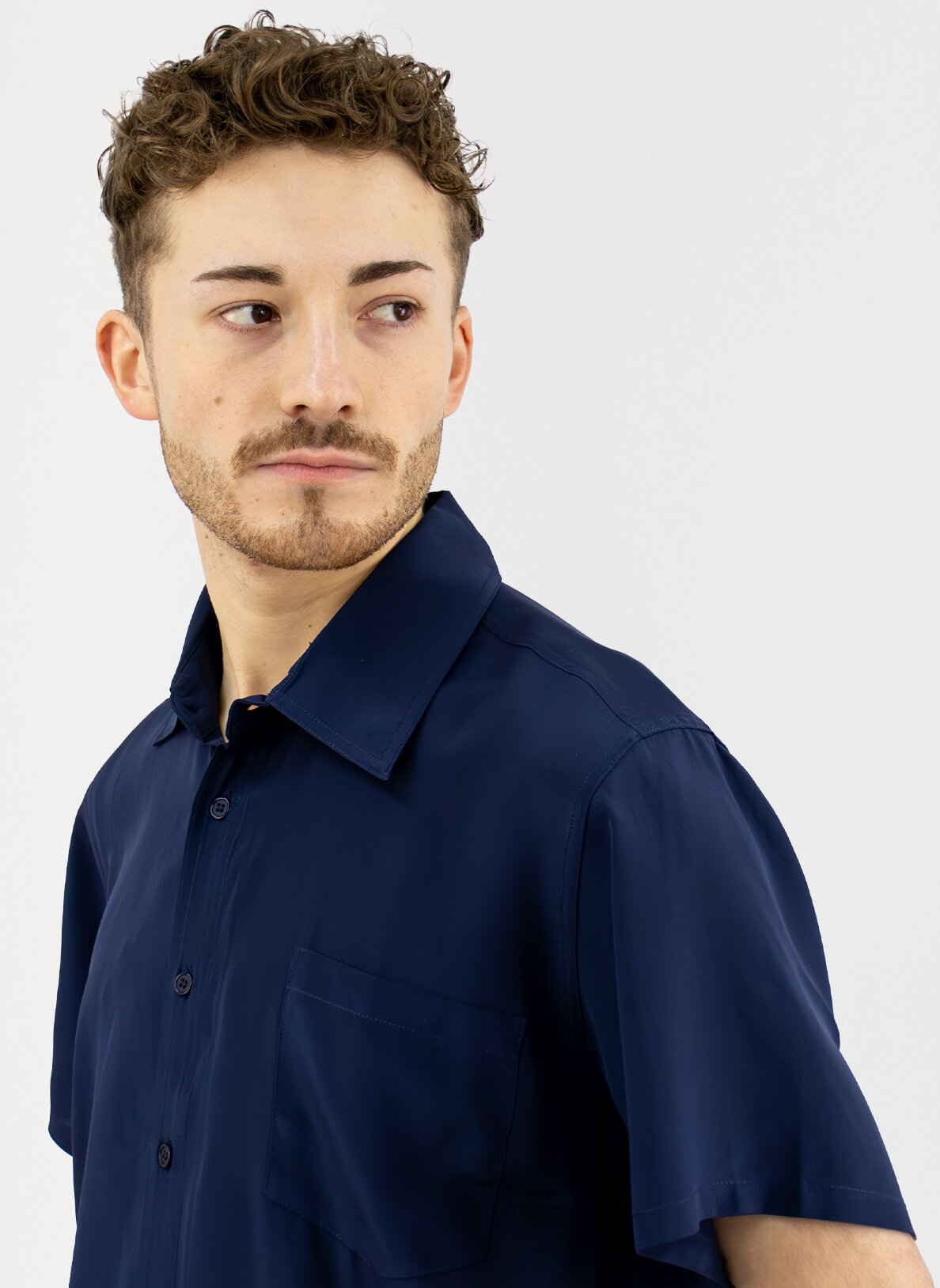 Men's Silk Shirt, Short Sleeve, Navy Blue