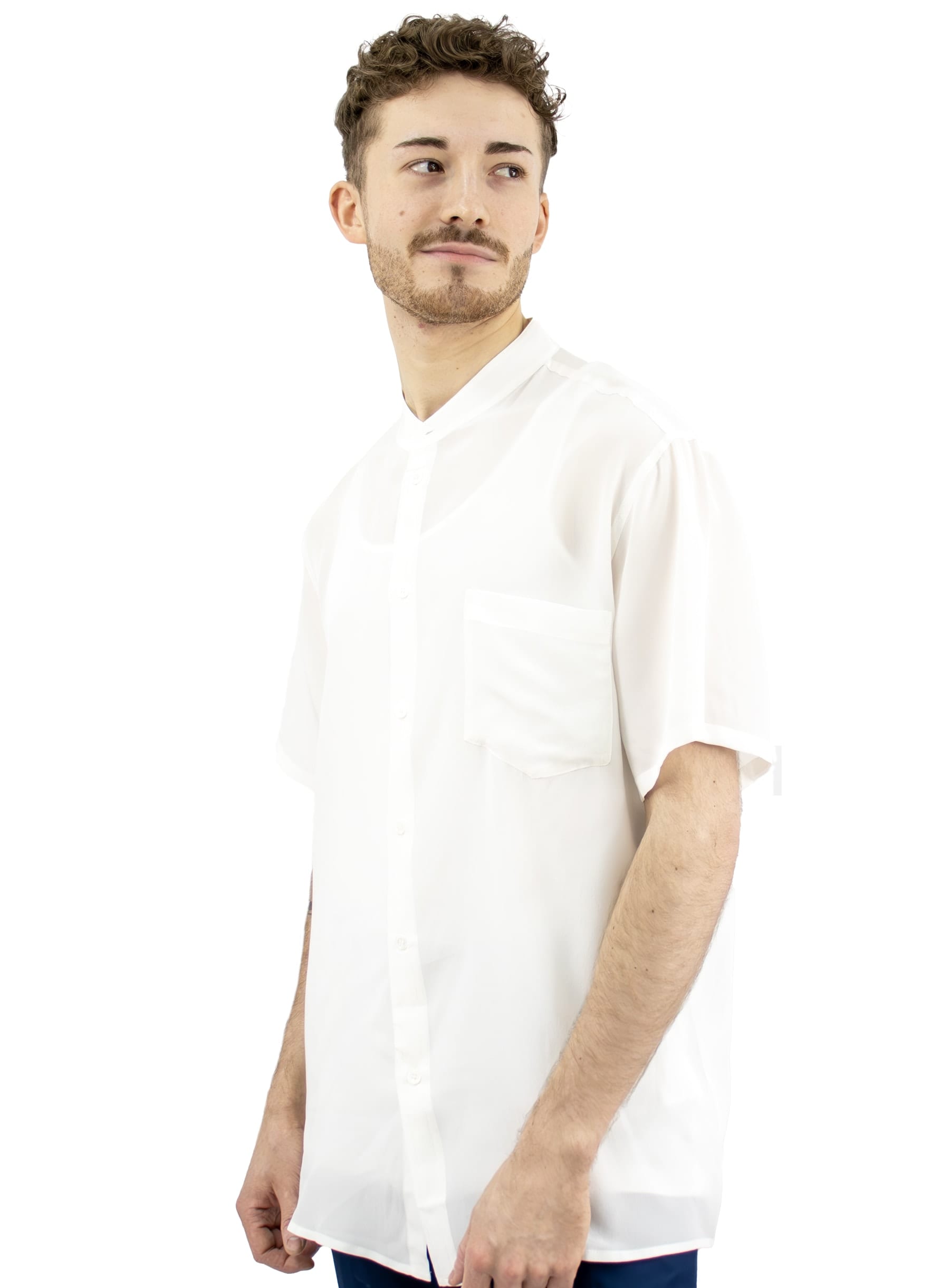 Men's Standing Collar Silk Shirt, White