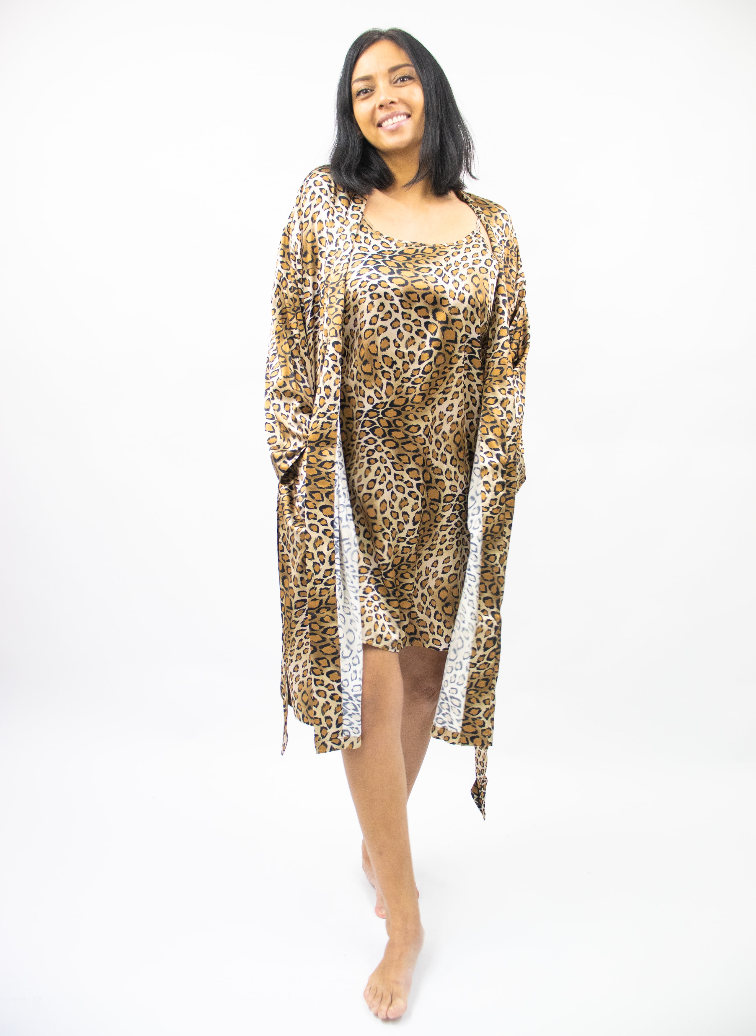 Unisex Silk Satin Robe Leopard