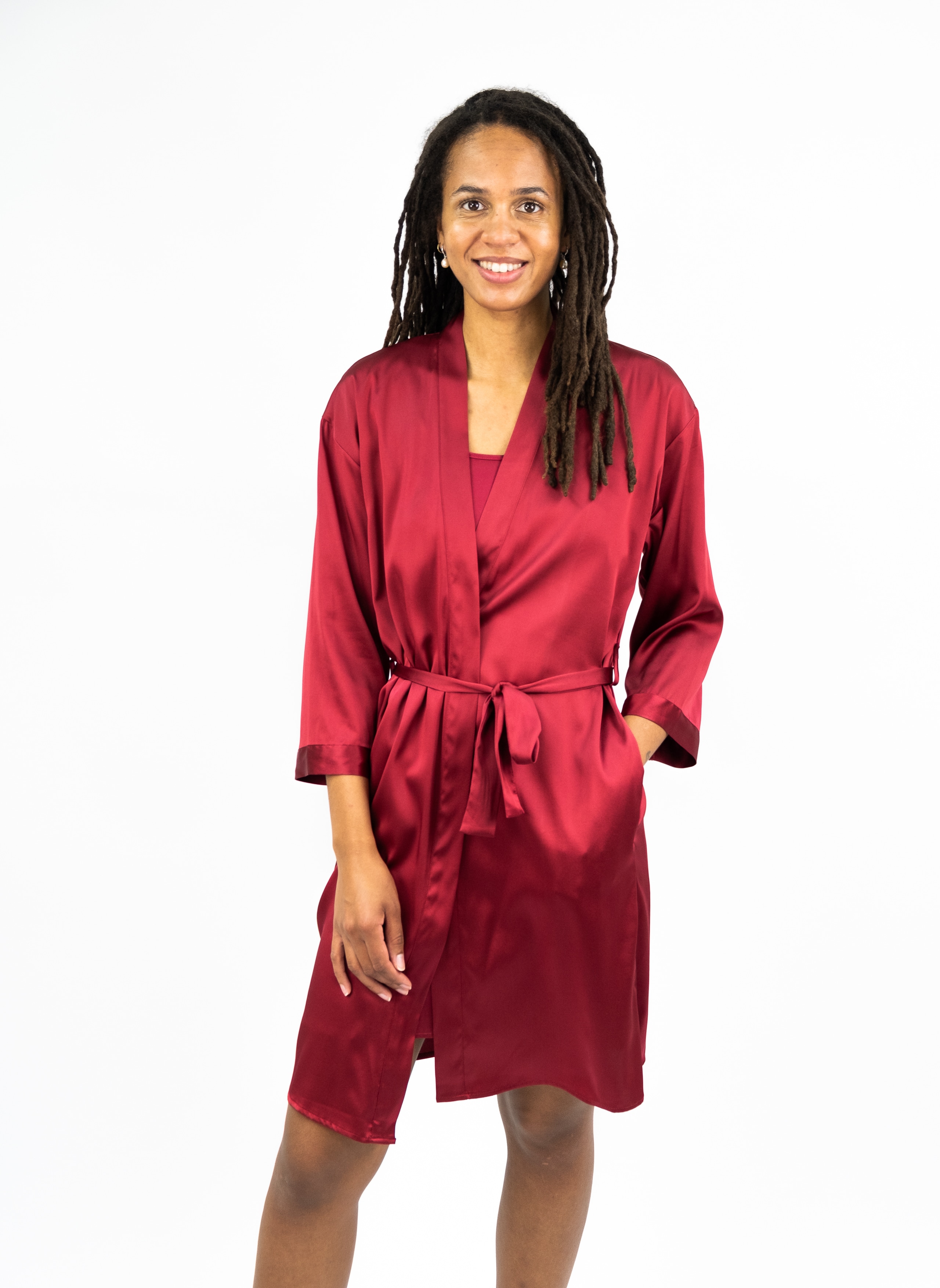 Satin Silk Robe, Wine Red