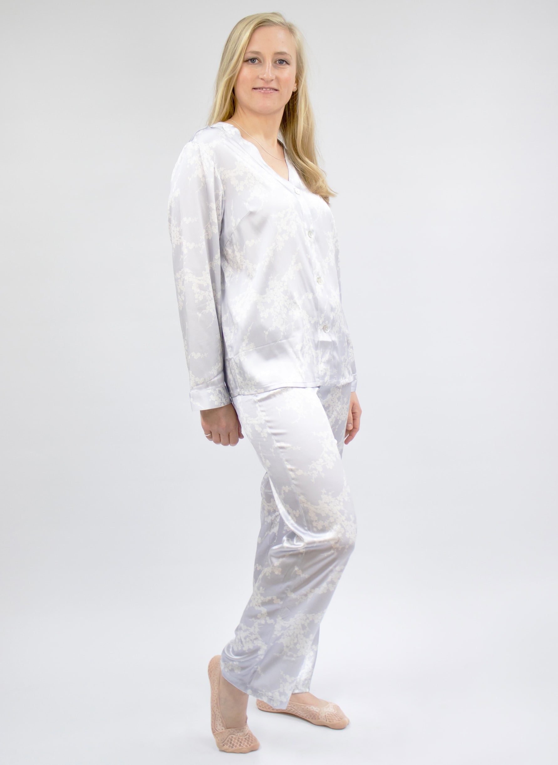 Ladies Satin Pyjamas Silver
