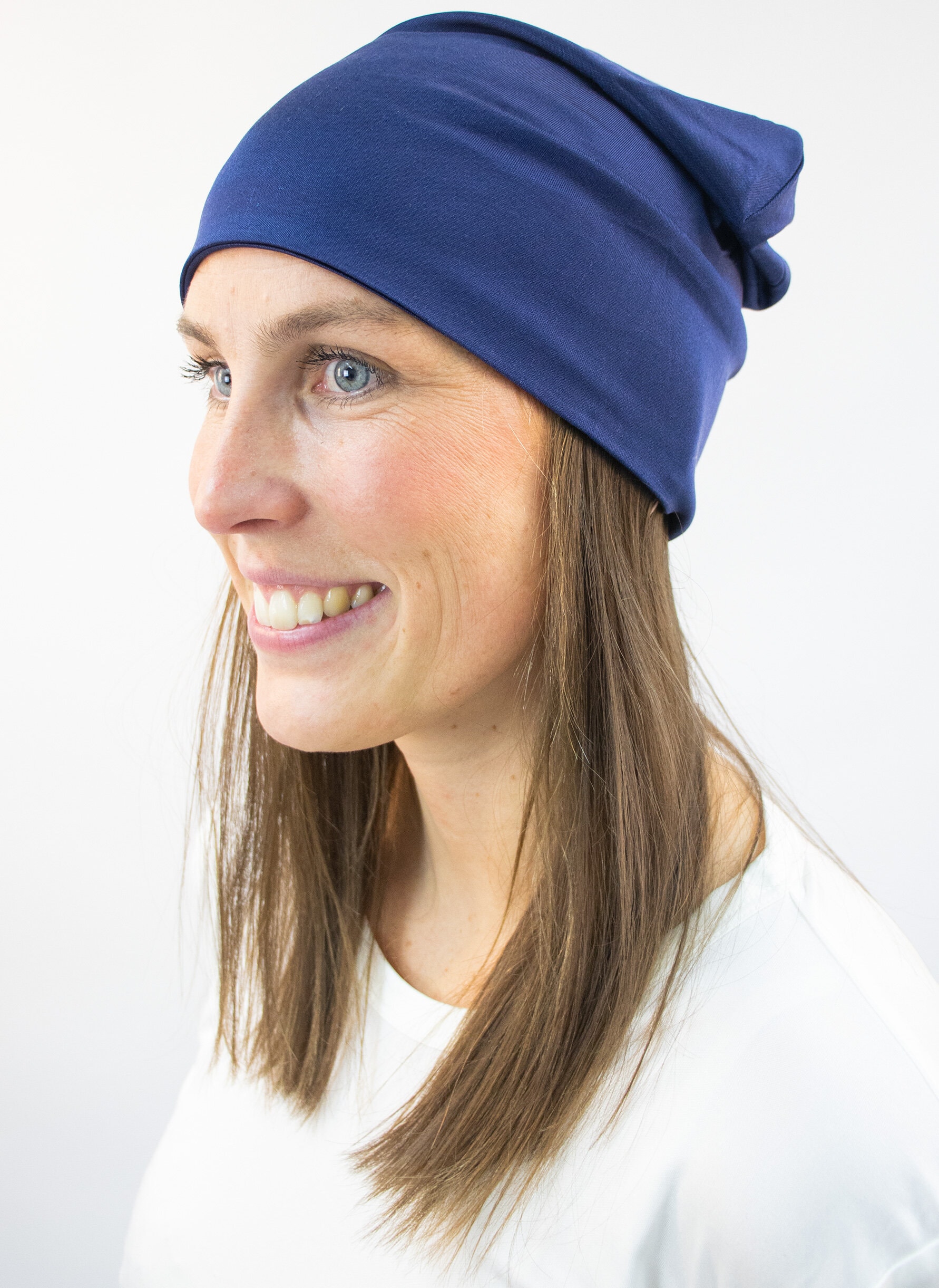 silk beanie navy blue