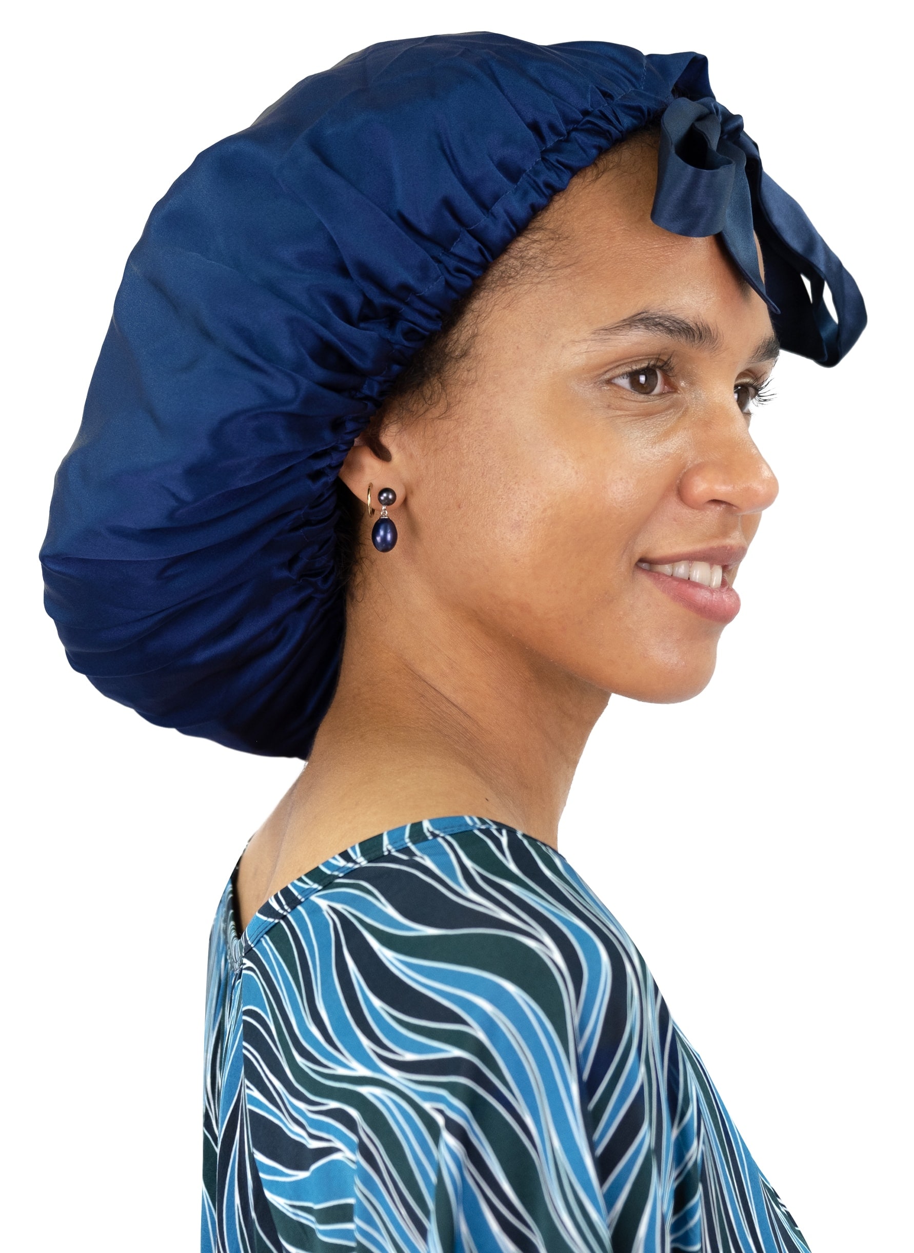 Night Bonnet Silk Satin XL, Navy Blue