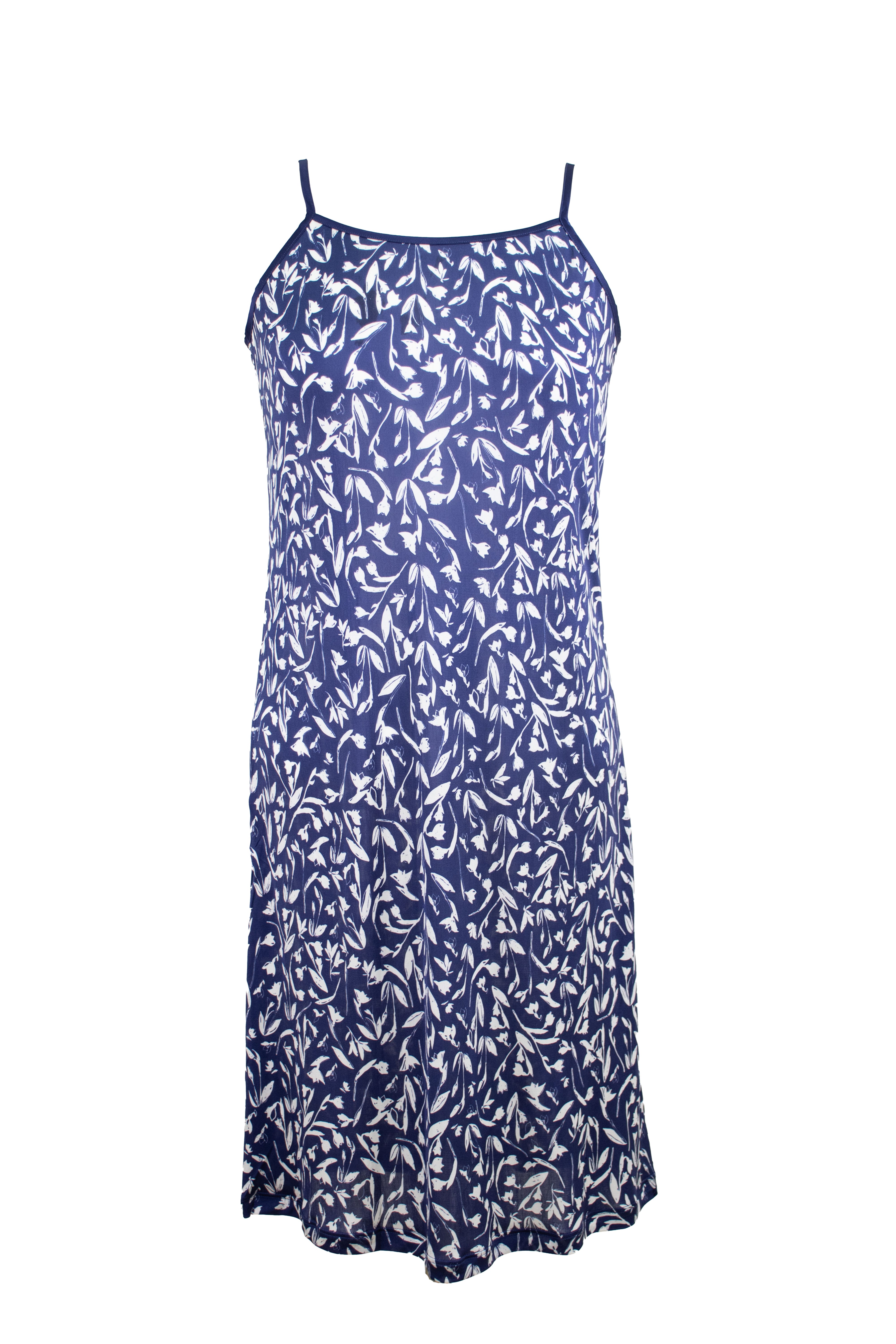 Silk Nightdress, Navy/White Flowers