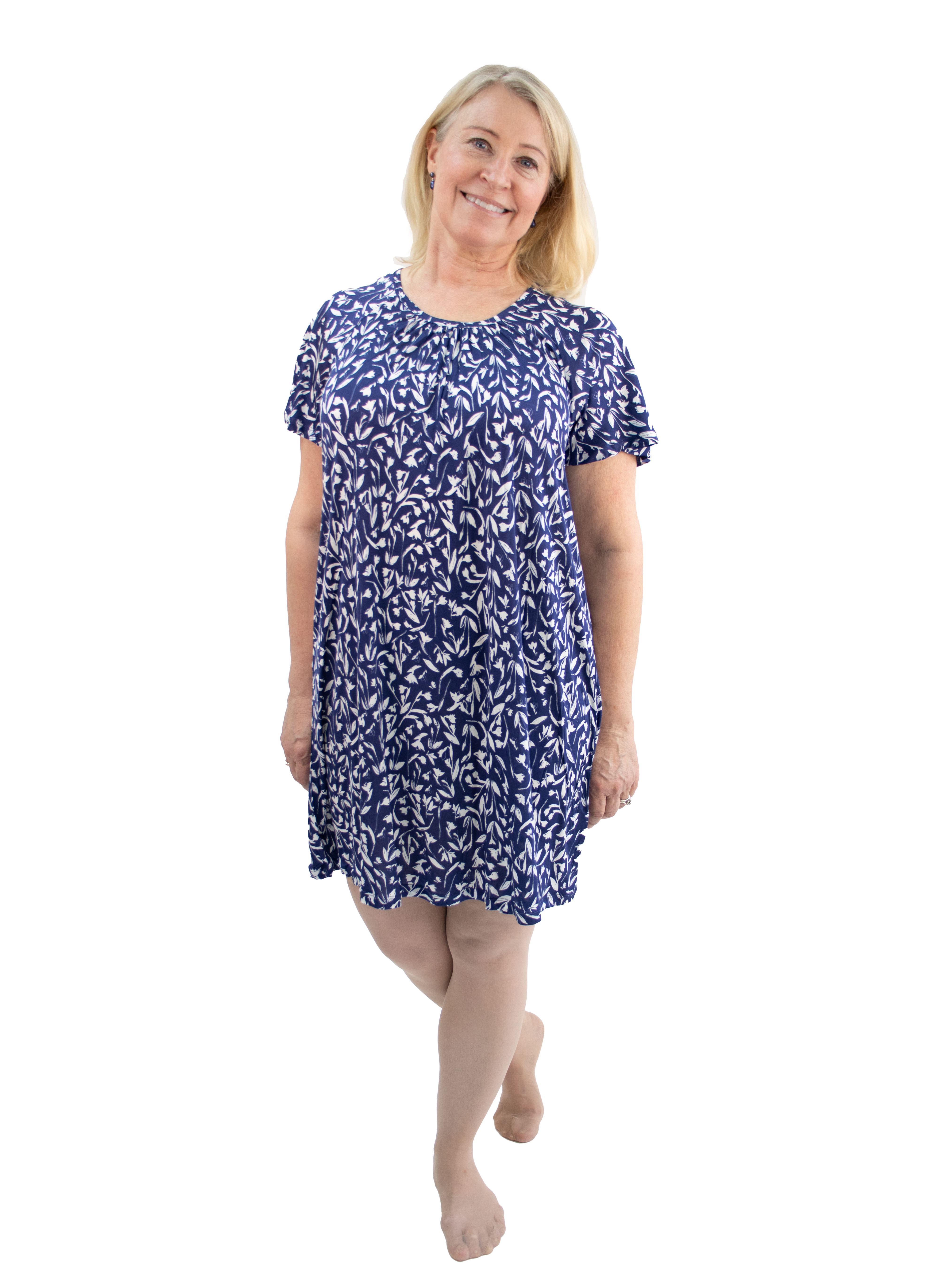 Flared nightdress, Navy White Flowers