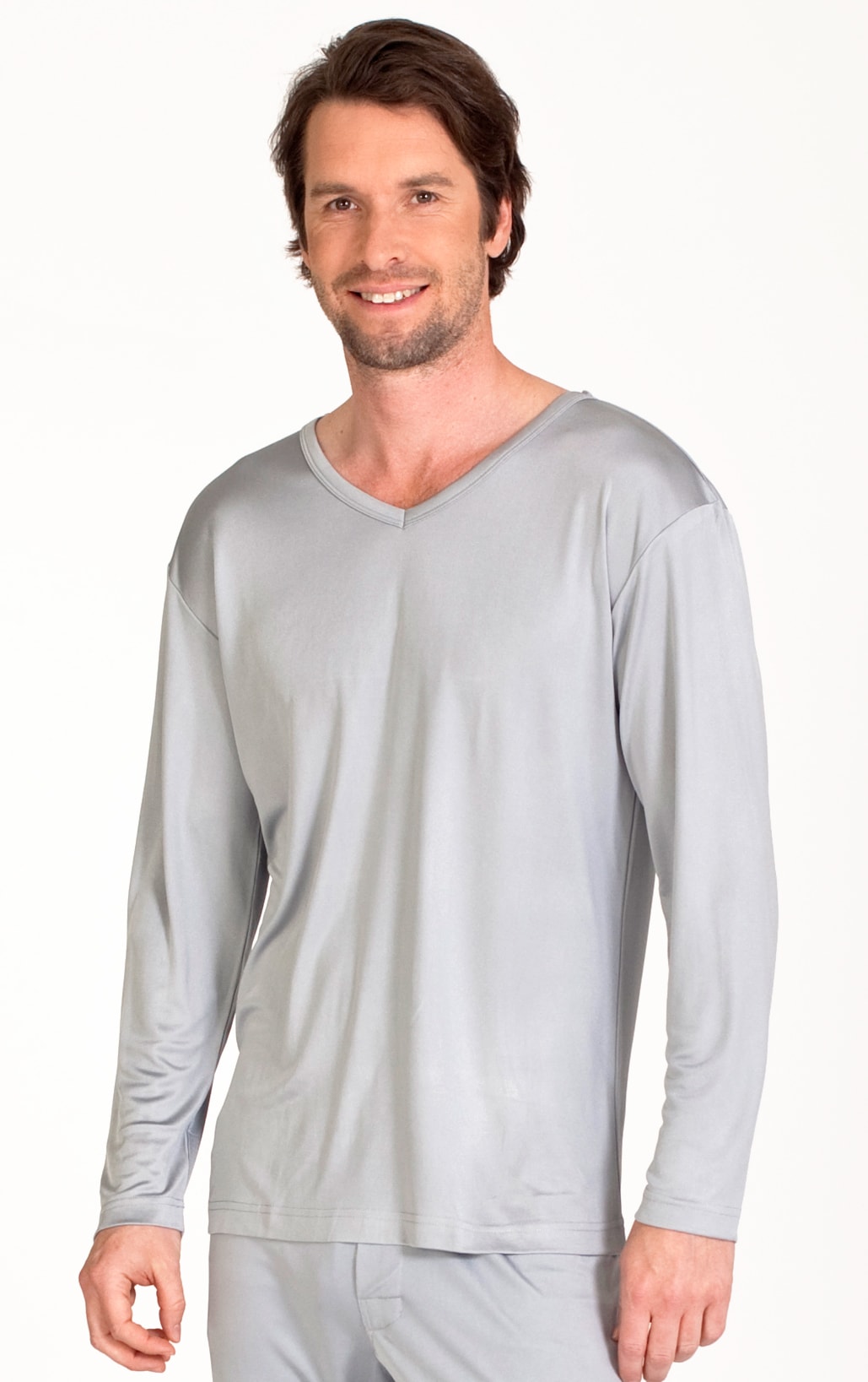 Silk shirt v-neck long sleeve grey