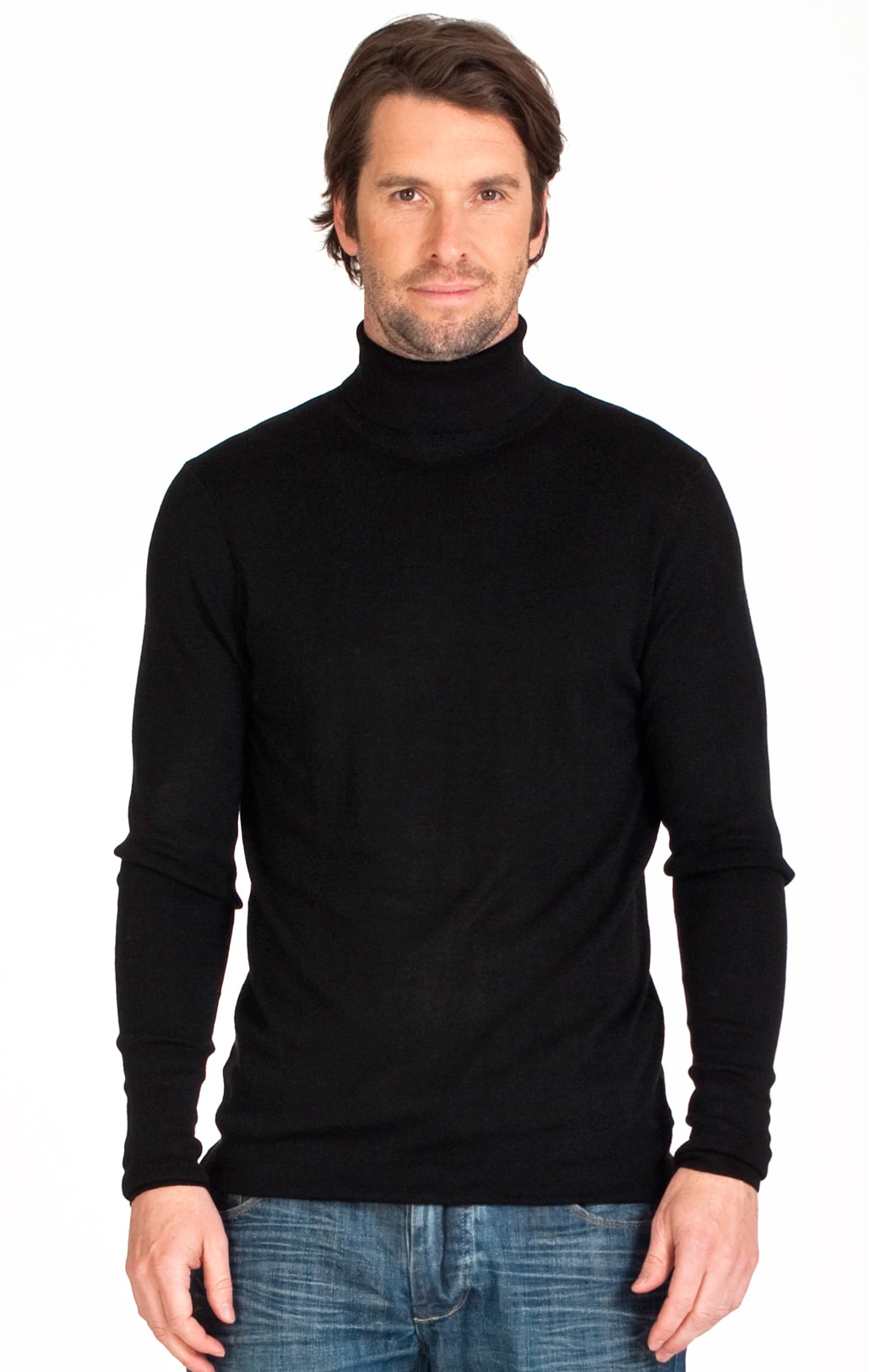 Full Neck Silk Polo, Black