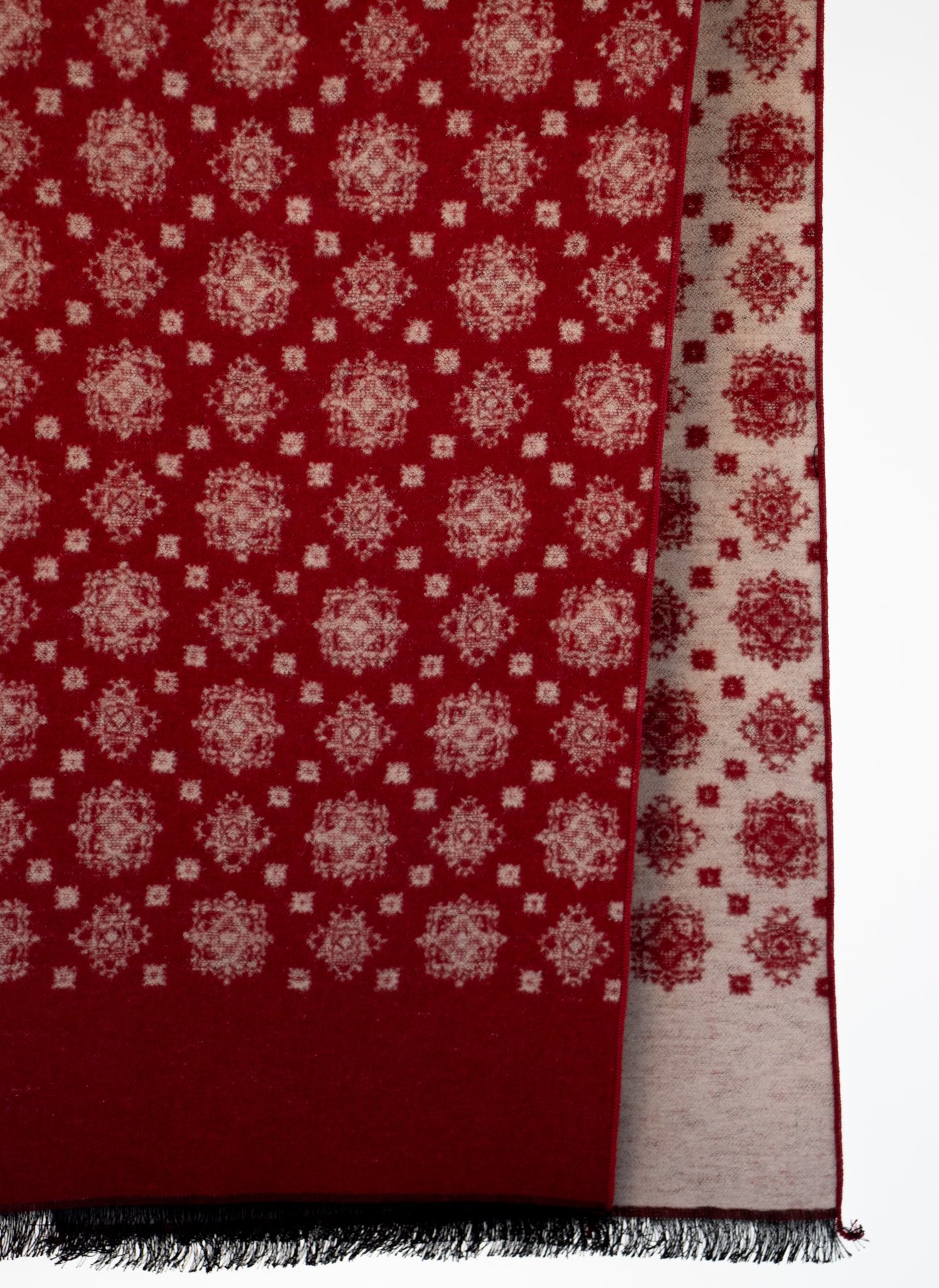 Scarf Silk Flannel, Snowflake Red