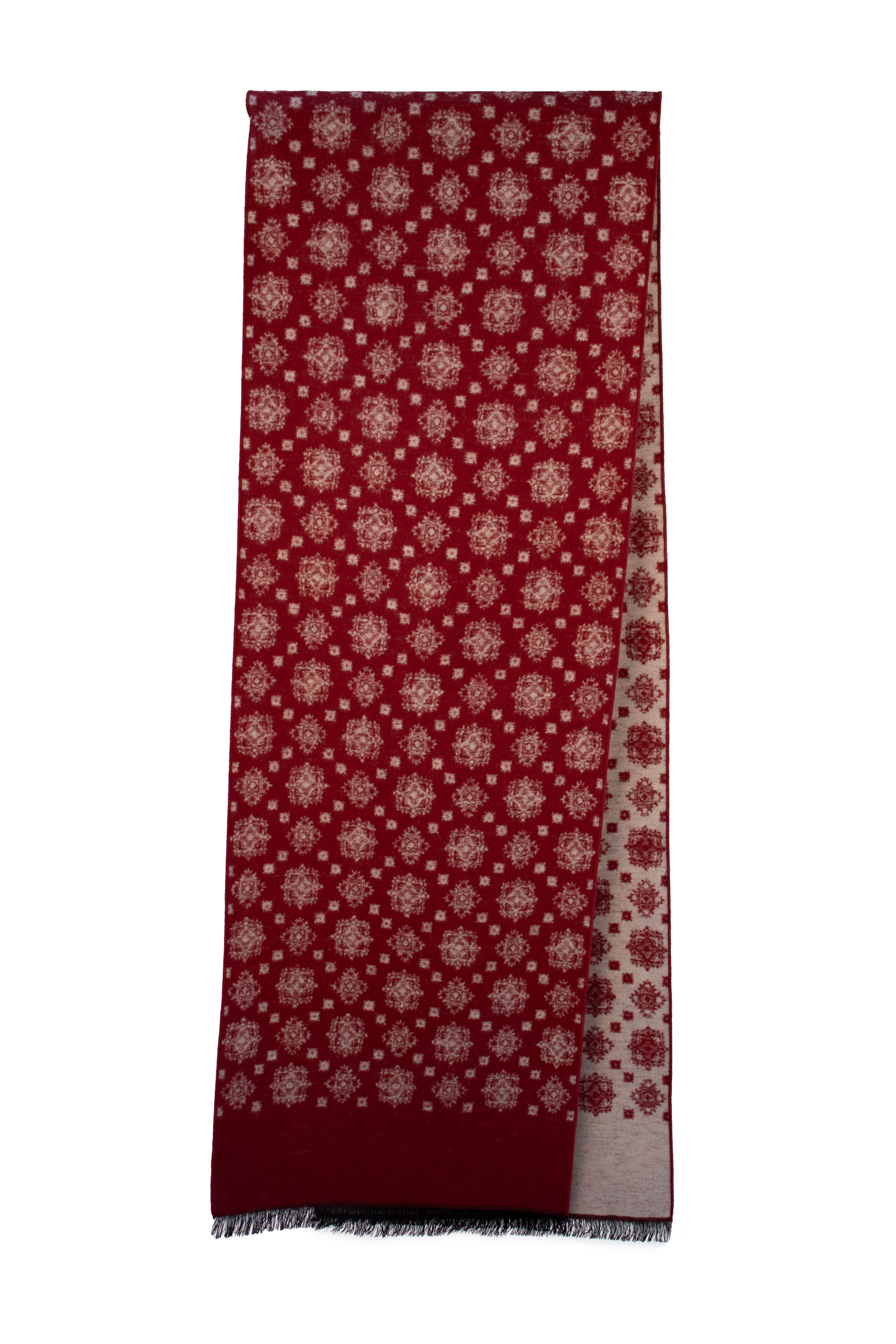 Scarf Silk Flannel, Snowflake Red