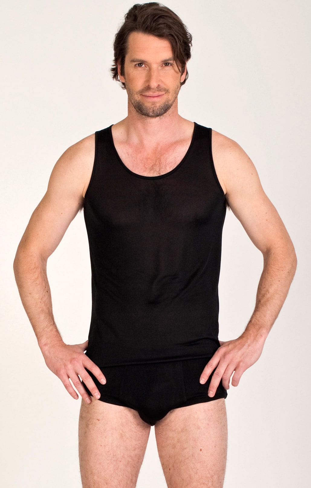 Men's silk tank top black