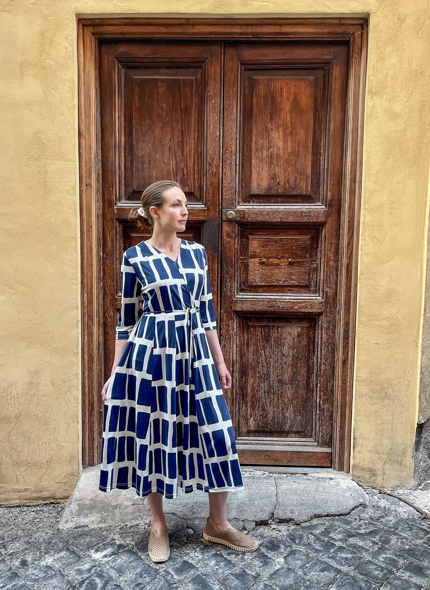 Silk Dress Wrap Navy/White 145