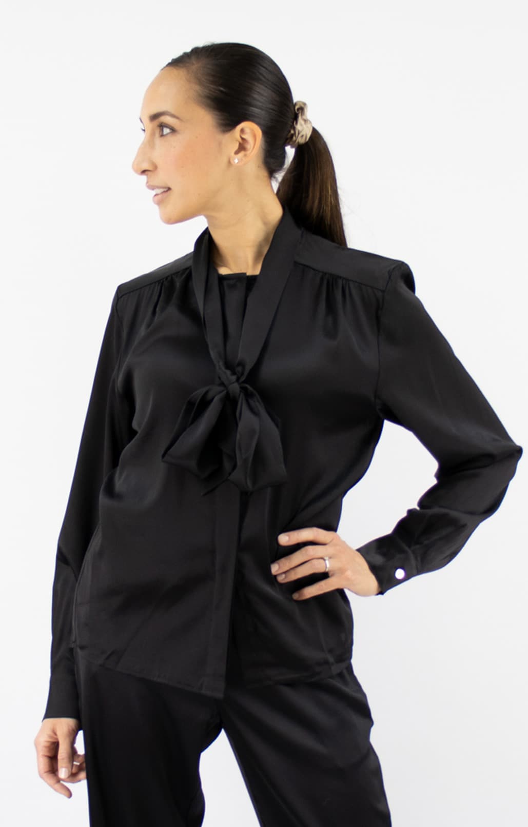 Silk satin blouse black