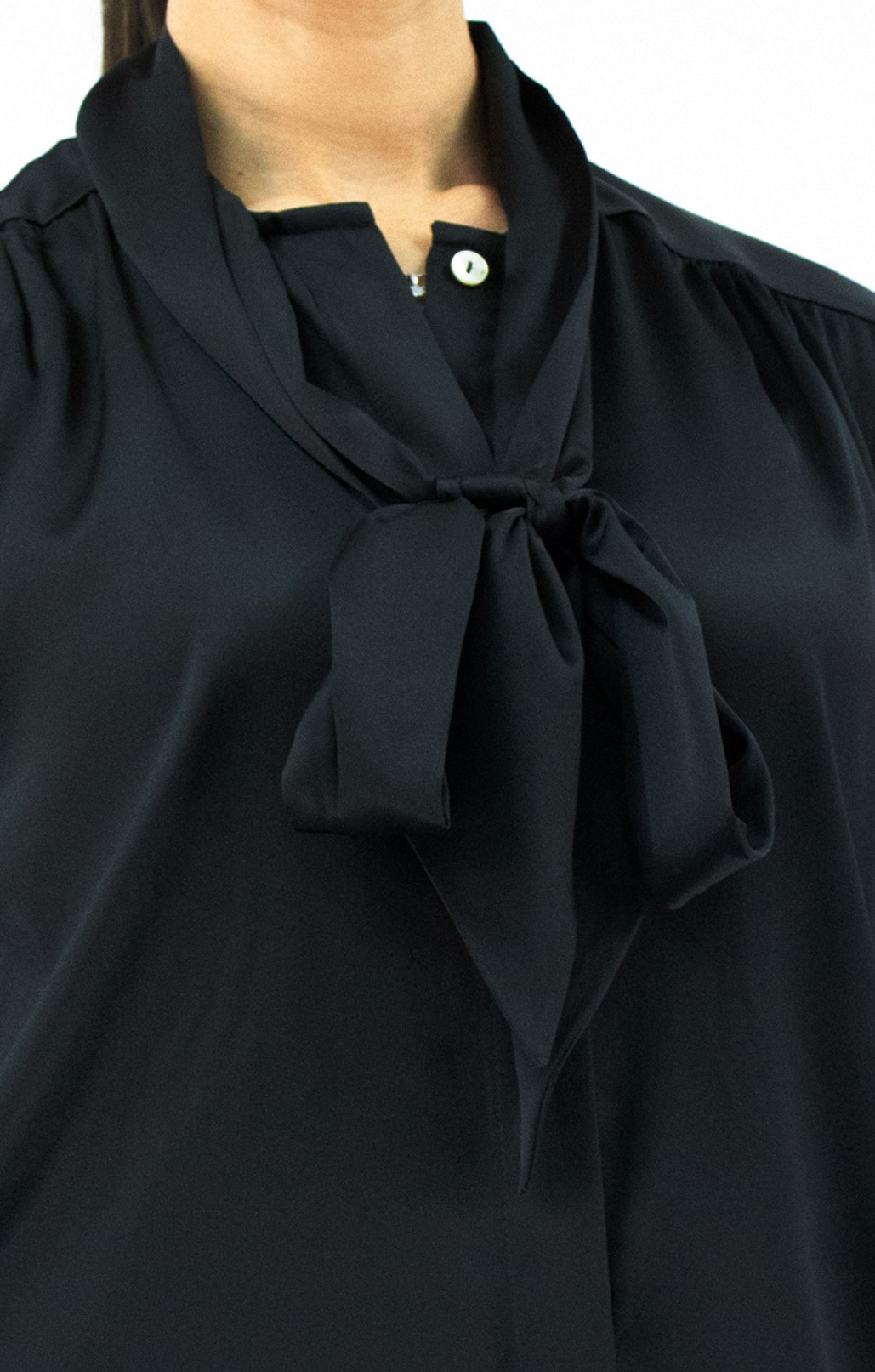 Tie Neck Blouse Silk satin, Black