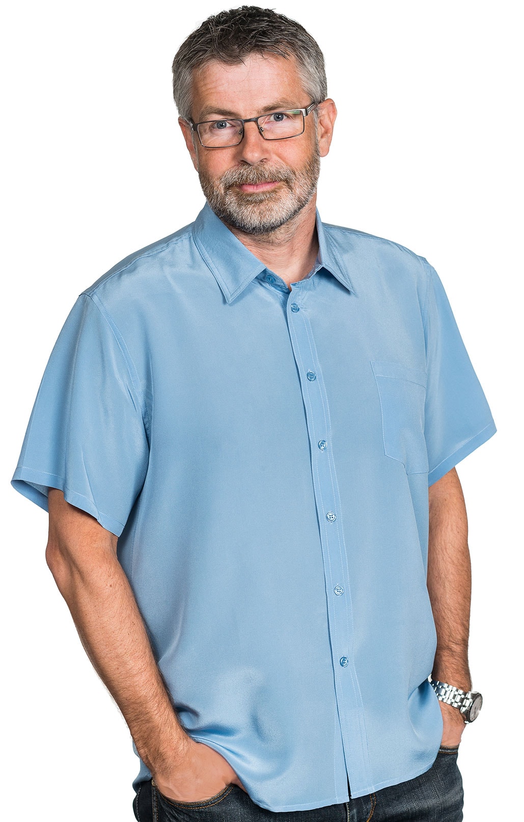 Men's Silk Shirt, Short Sleeve, Light blue