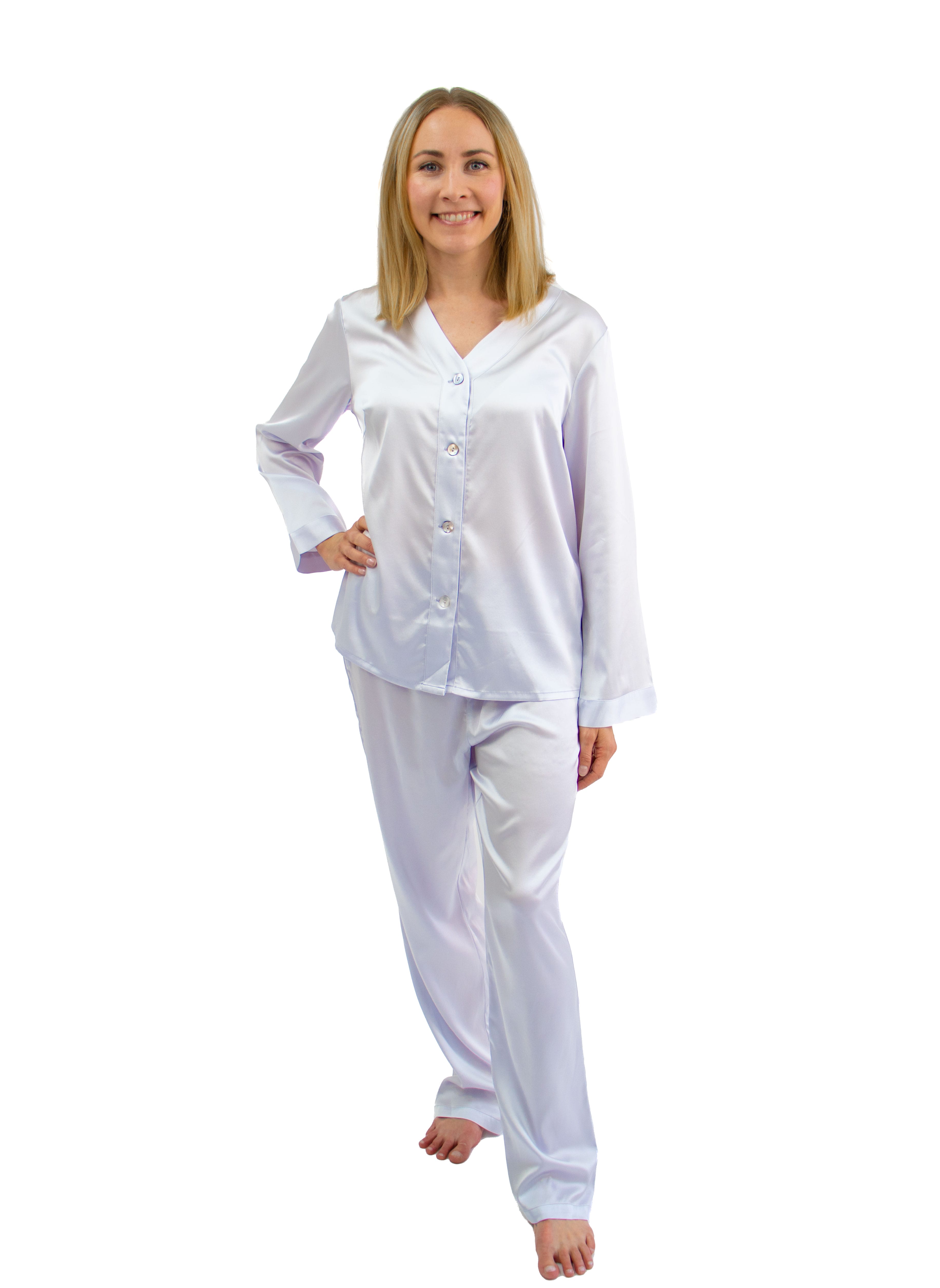 Pyjamas Sidensatin Dam silvergrå