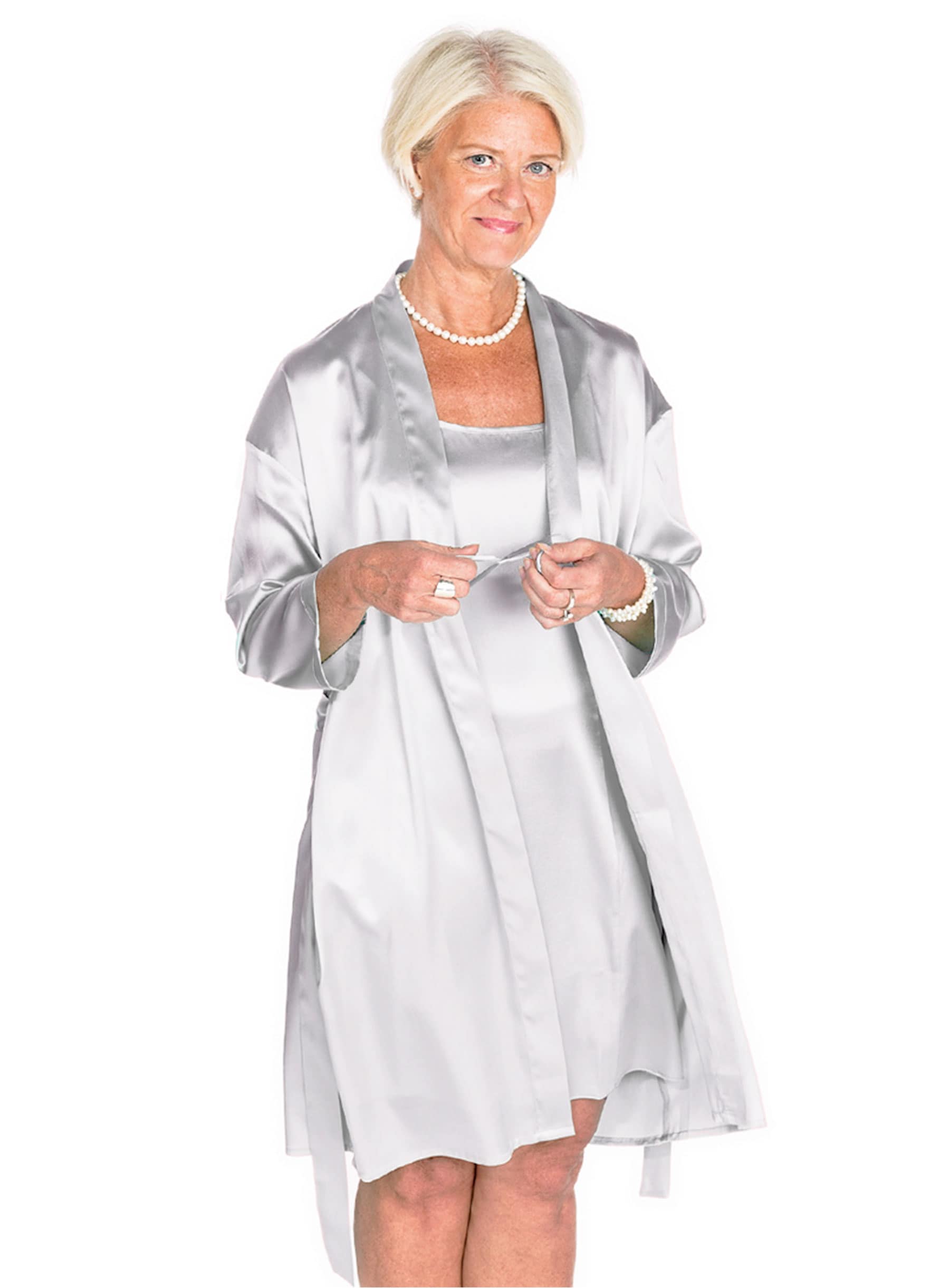 Satin Silk Robe, Silver