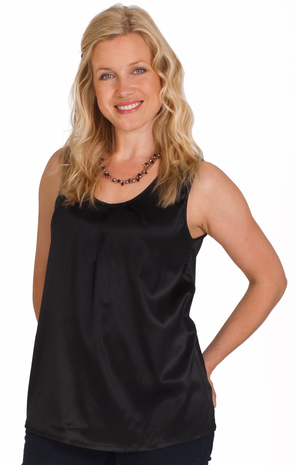 Silk satin tank top black