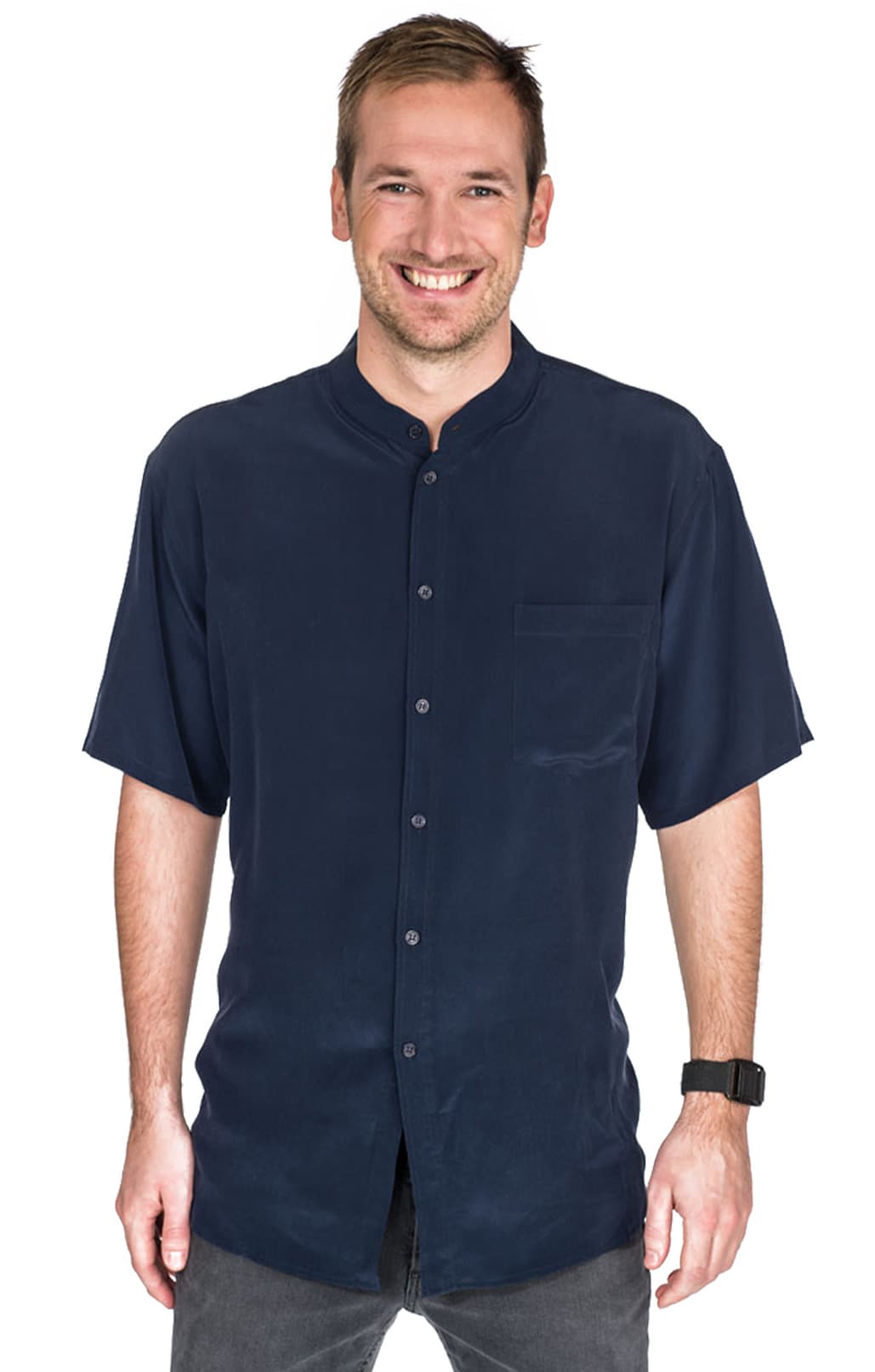 Men's Silk shirt navy blue