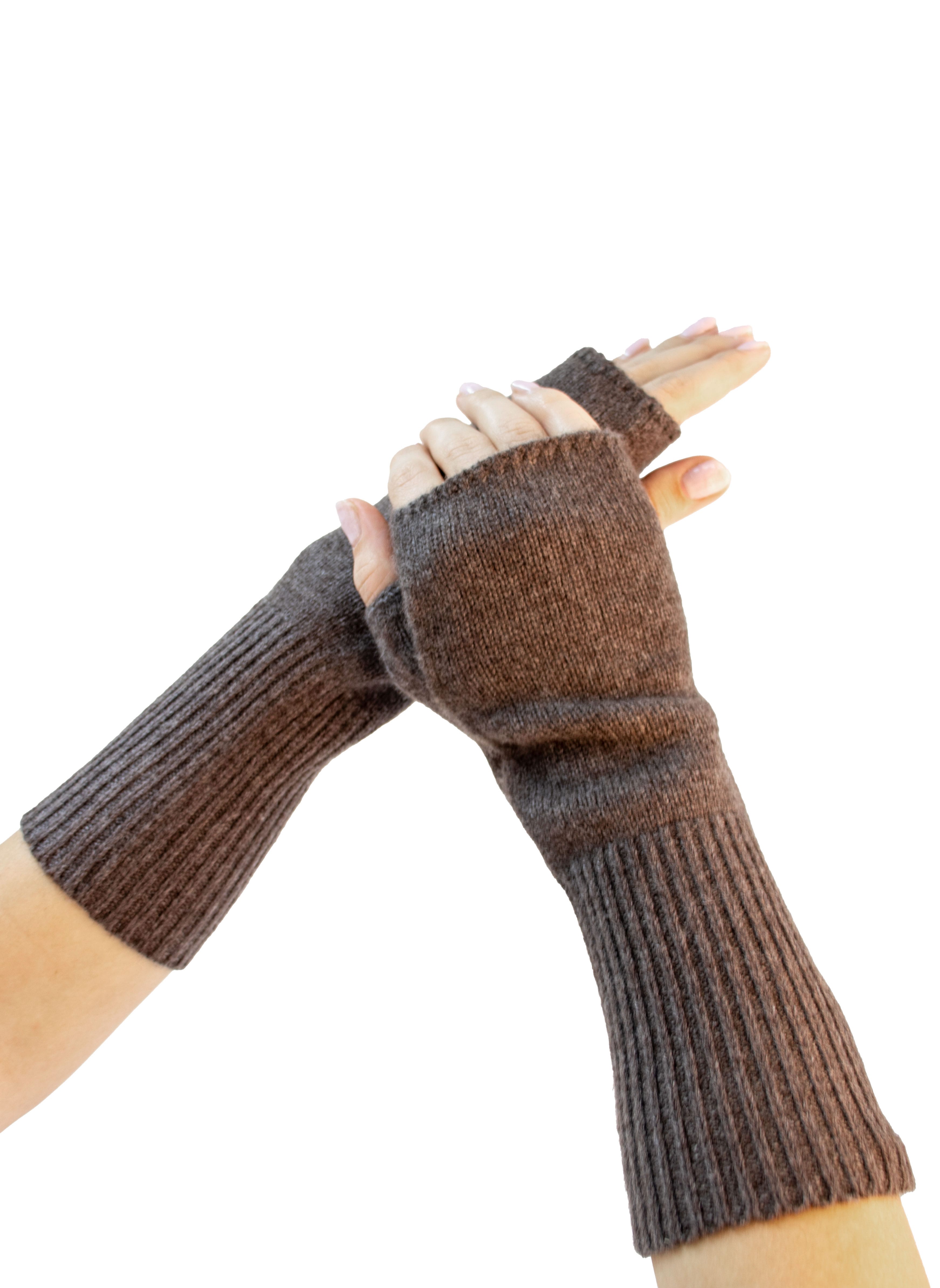 Fingerless gloves in Wool & Yak Wool, Taupe