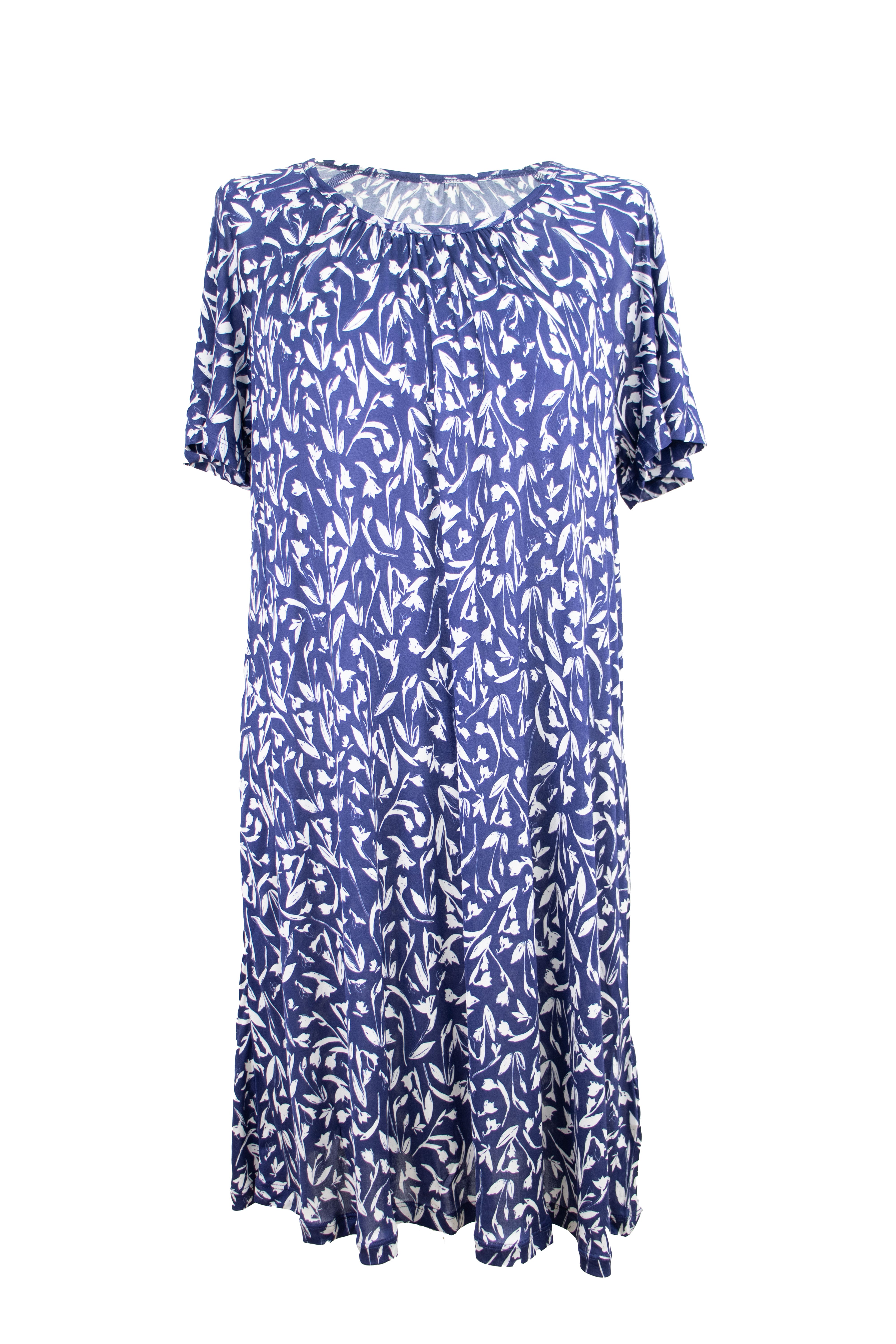 Flared nightdress, Navy White Flowers