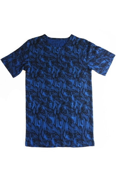 Hemp t-shirt unisex blue patterned
