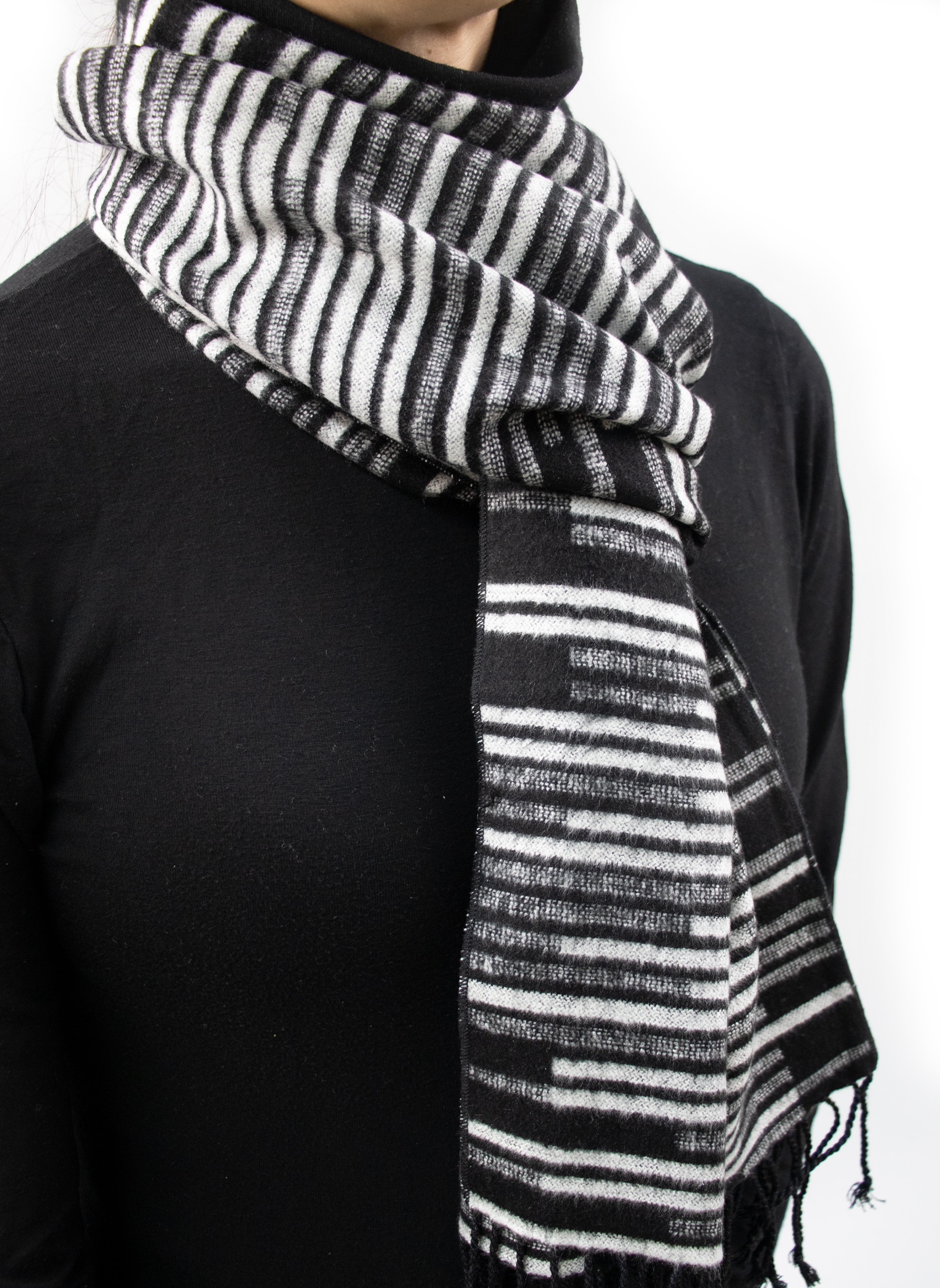 Scarf Silk Flannel, Black and White stripes