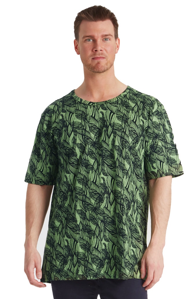 T-shirt Silk/Hemp, Green Leaf Pattern