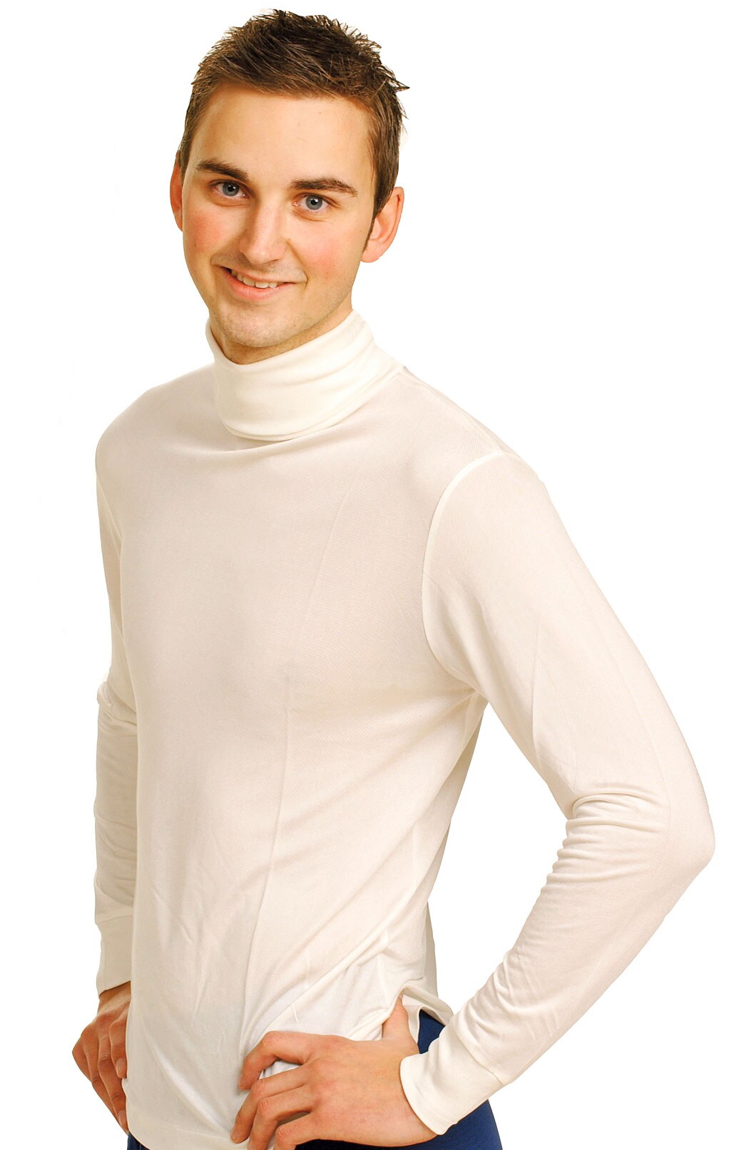 Full Neck Silk Polo, White