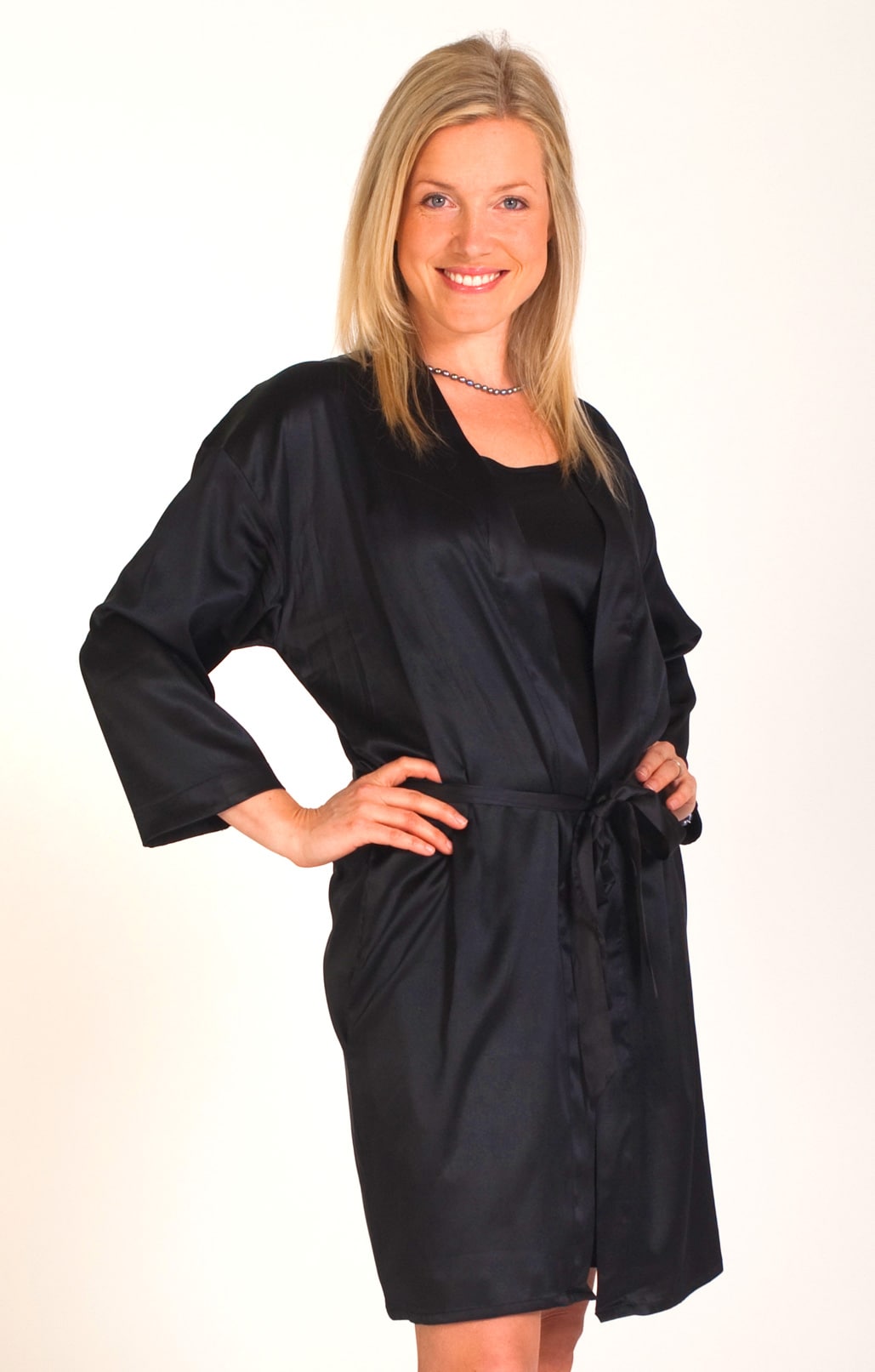 Satin Silk Robe, Black