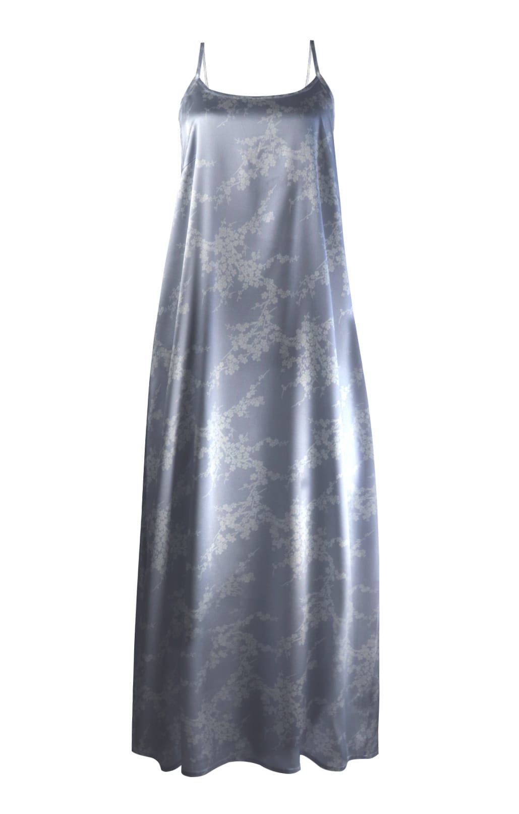 Silk Satin Long Nightdress, Grey pattern