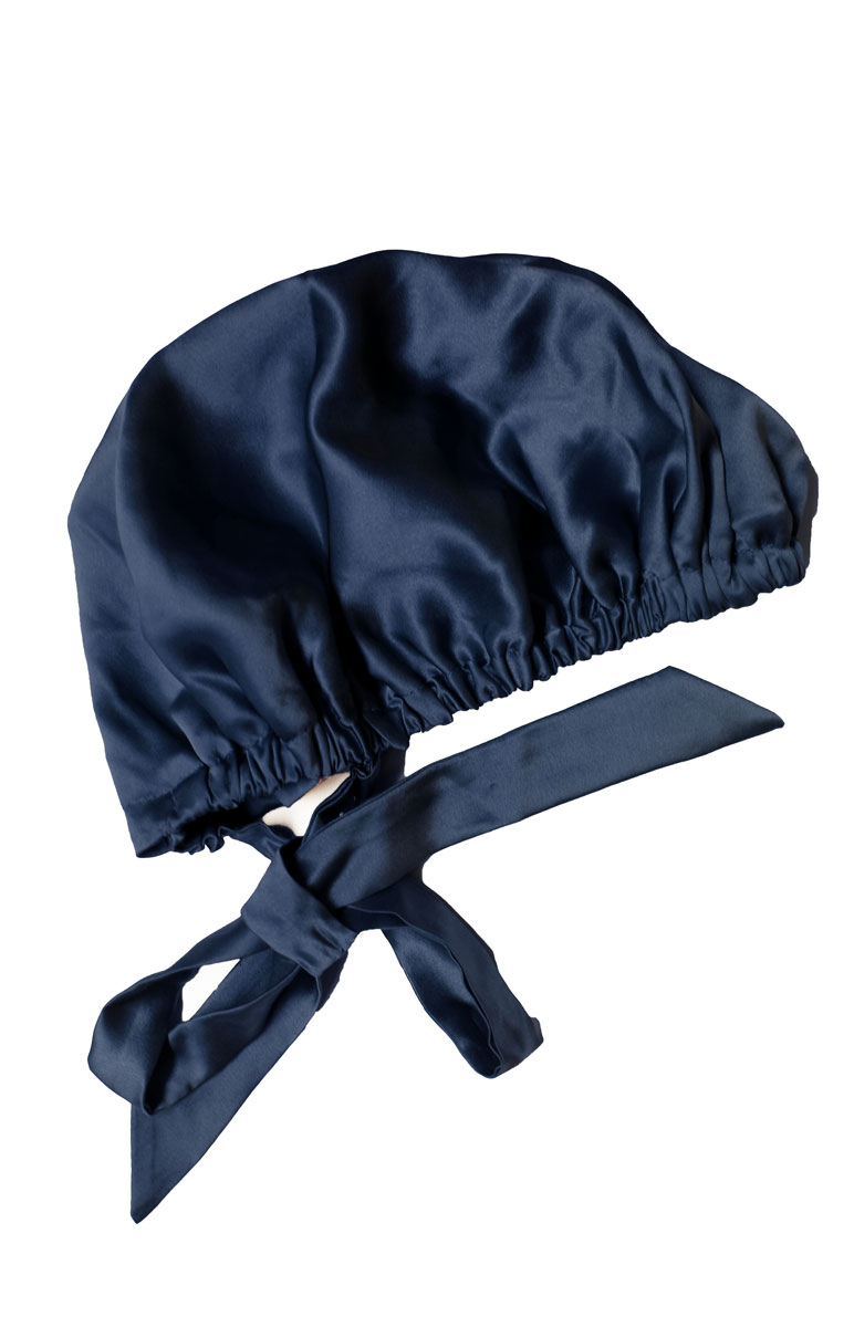 Night Bonnet Silk Satin, Navy Blue