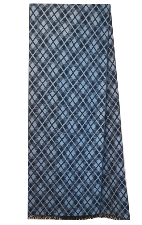 Silk Flannel Scarf, Chequered Blue