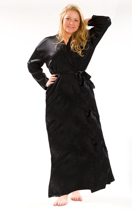 Satin Silk Long Robe, Black