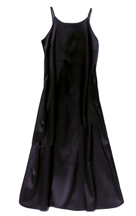 Silk Satin Long Nightdress, Black